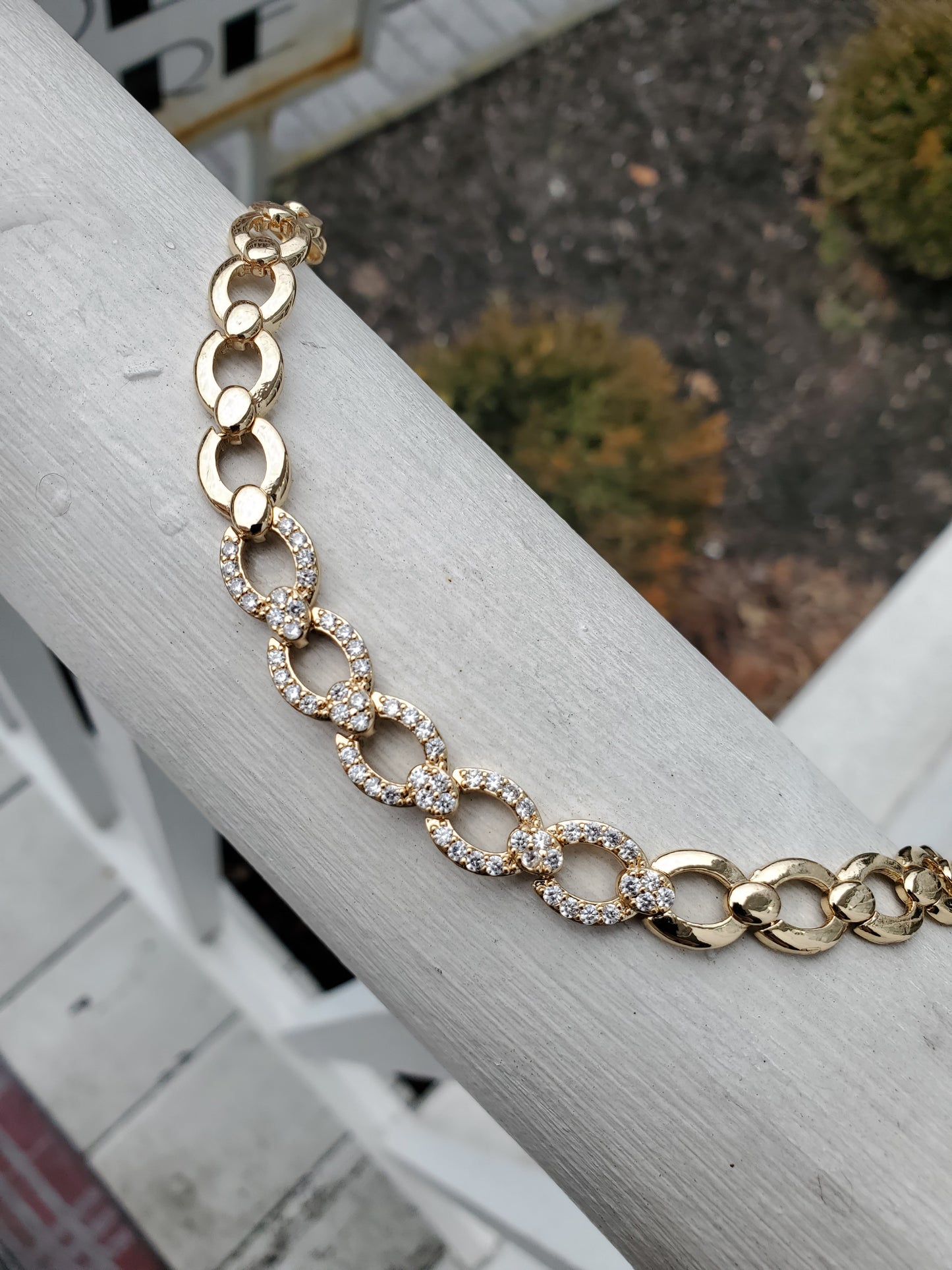 Stainless Steel Gold Plated Zirconia CZ Cuban Link Bracelet
