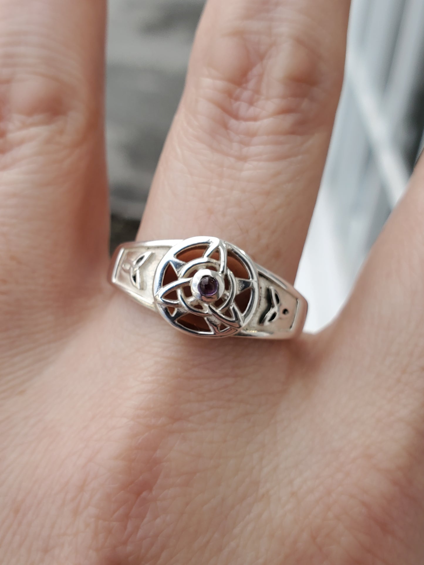 Designer PSCL 925 Sterling Silver Wiccan Star / Trinity Celtic Knot Signet Band Ring Size 11