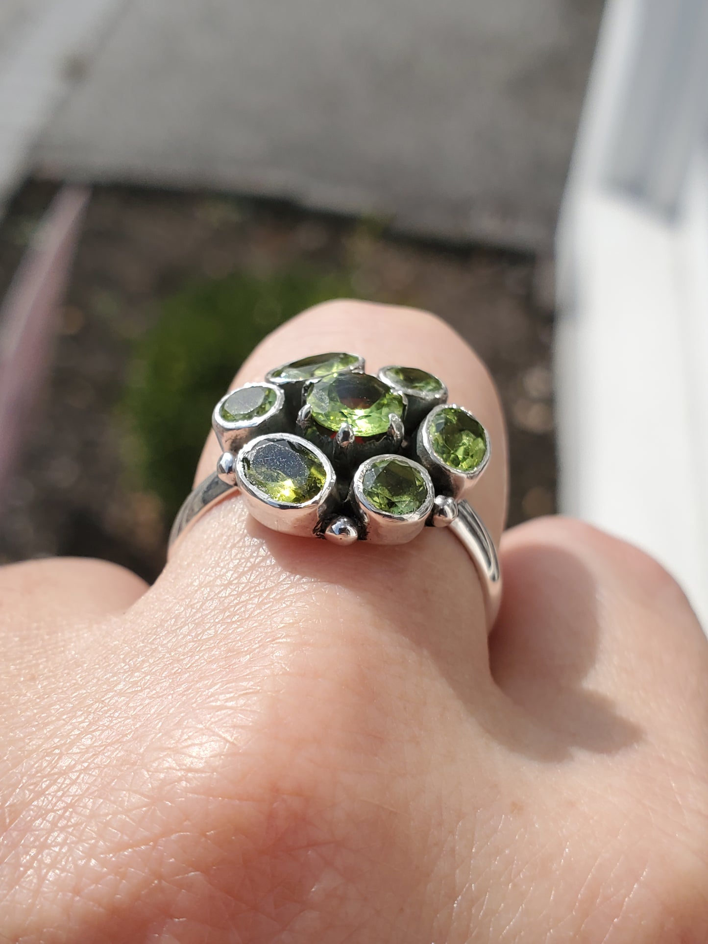 925 Sterling Silver Natural Peridot Cluster Ring