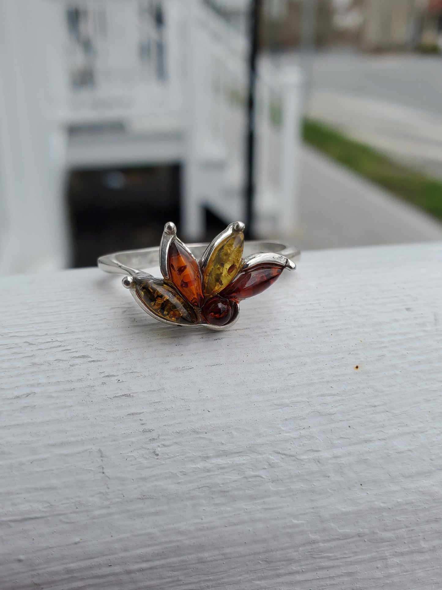 925 Sterling Silver Marquise Colors of Amber Cluster Ring