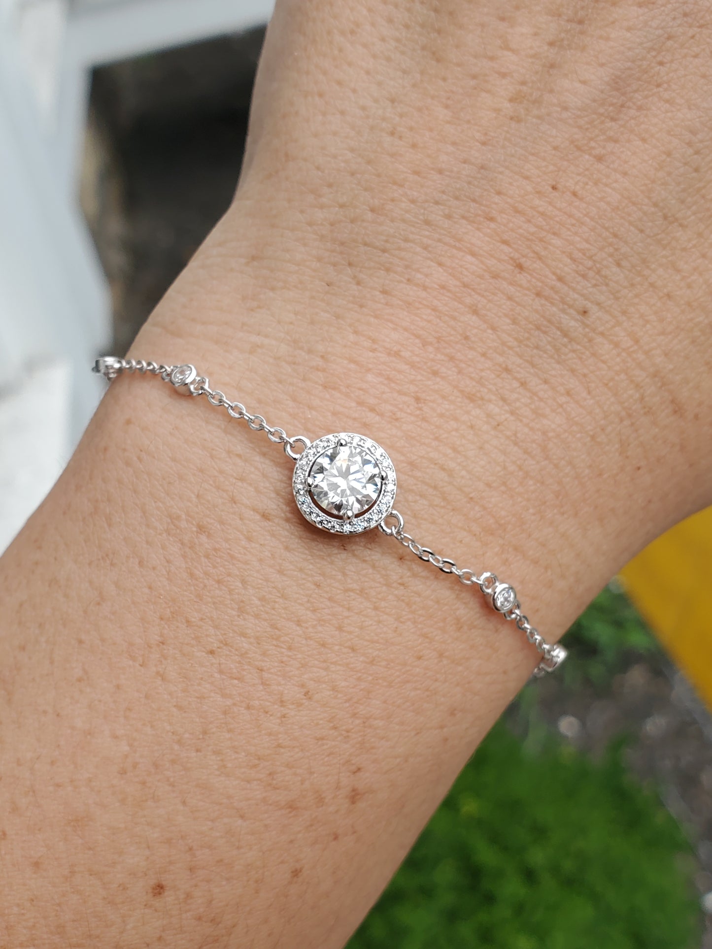925 Sterling Silver 1ct Moissanite Diamond bezel set station bracelet