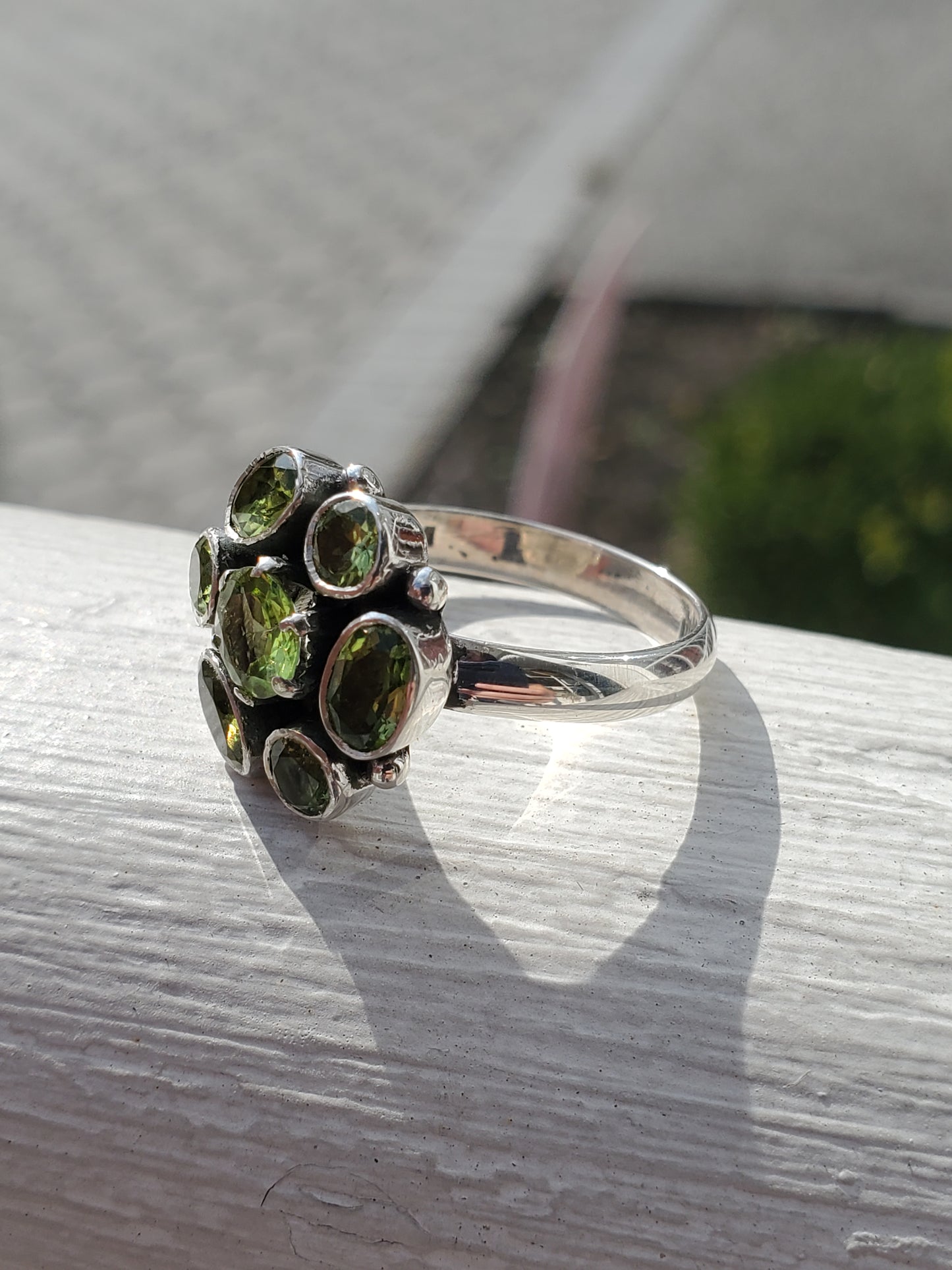 925 Sterling Silver Natural Peridot Cluster Ring