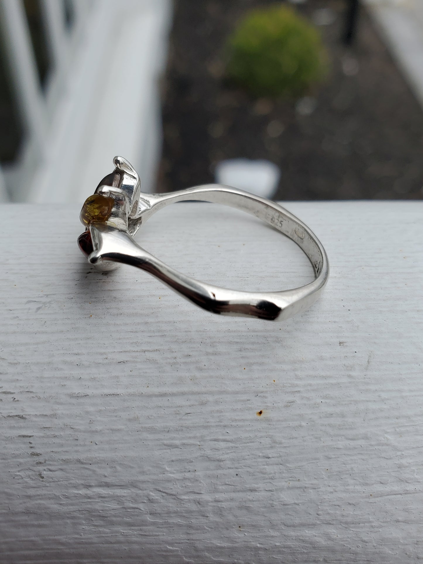 925 Sterling Silver Marquise Colors of Amber Cluster Ring
