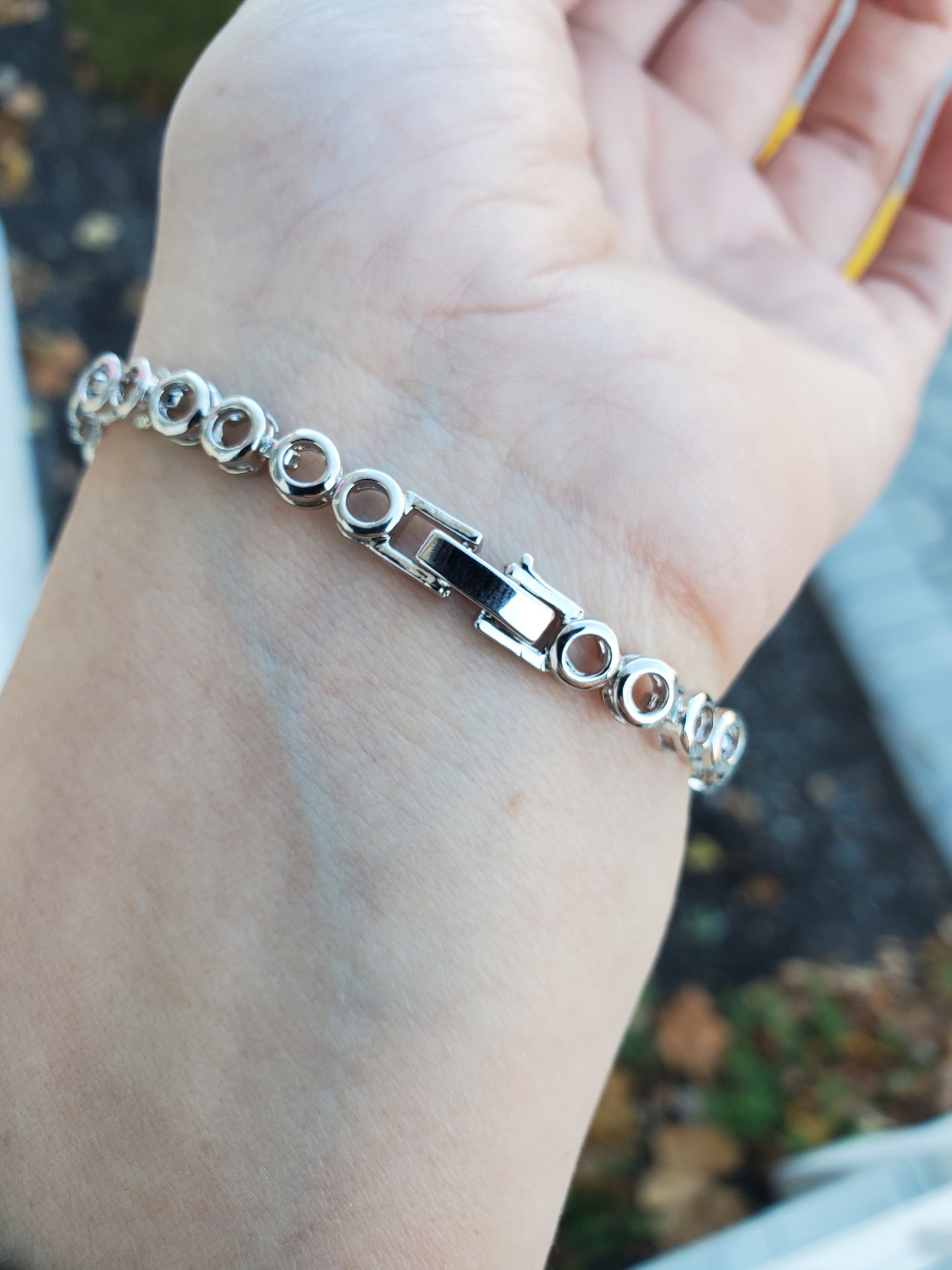 Stainless Steel Oval Past Present Future Tennis Zirconia CZ Bracelet