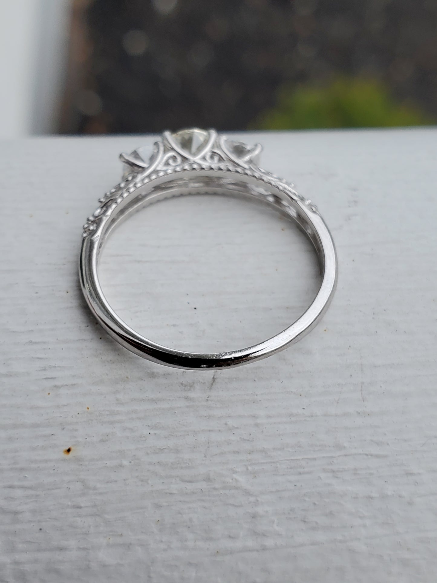925 Sterling Silver Moissanite Diamond Past Present Future Filagre Ring