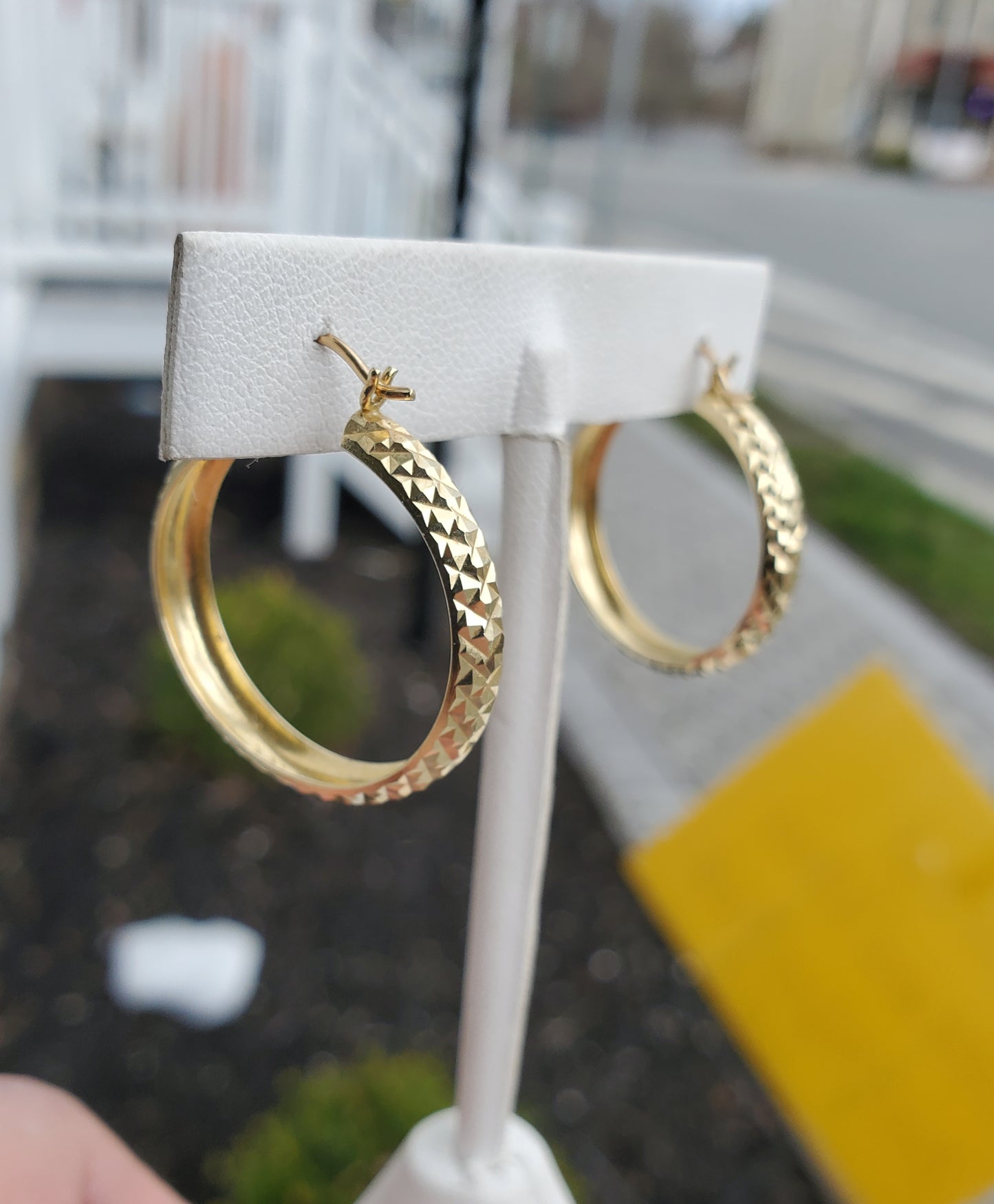14k Gold Sparkling Prism Cut Hoop Earrings