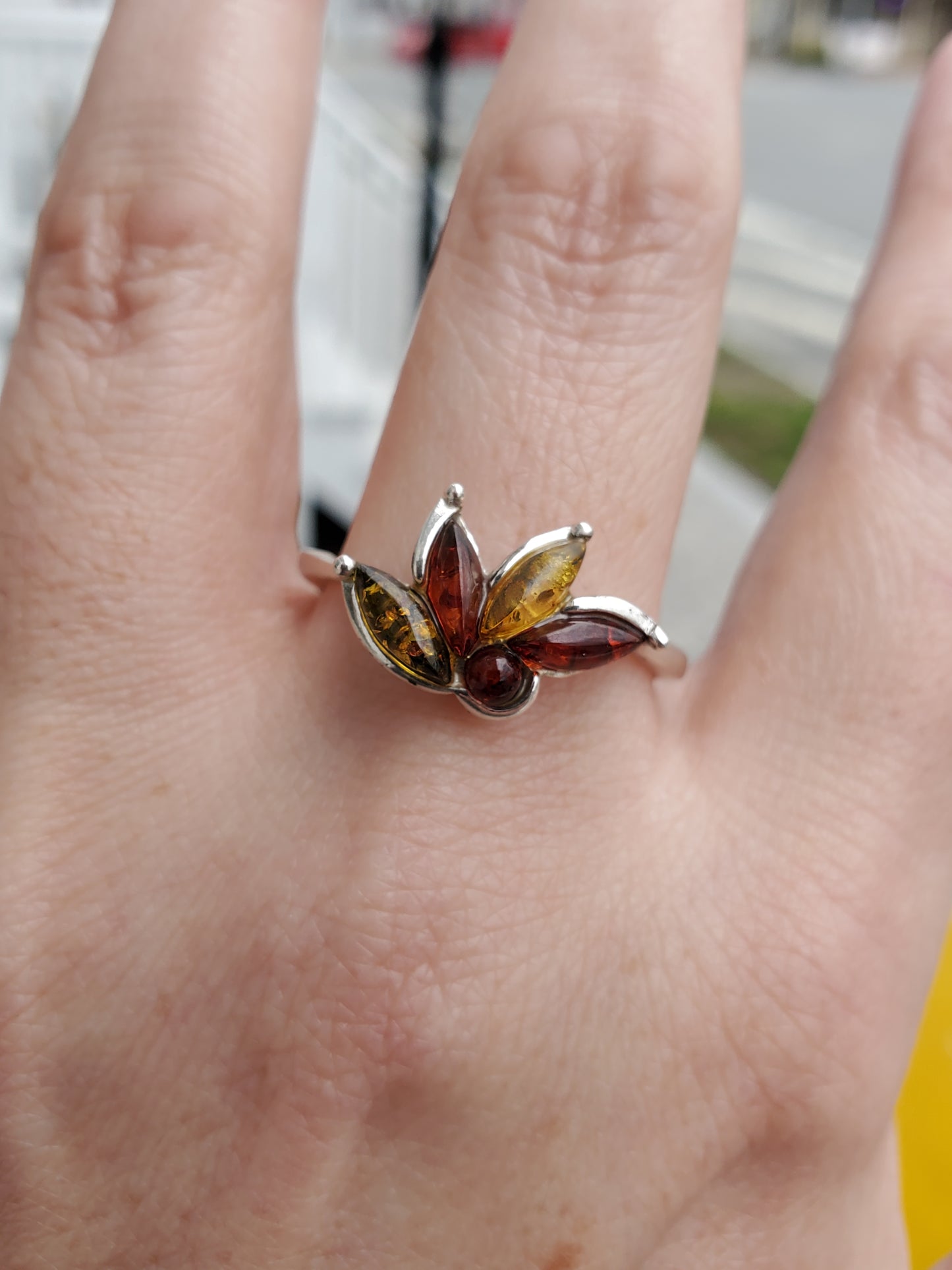925 Sterling Silver Marquise Colors of Amber Cluster Ring