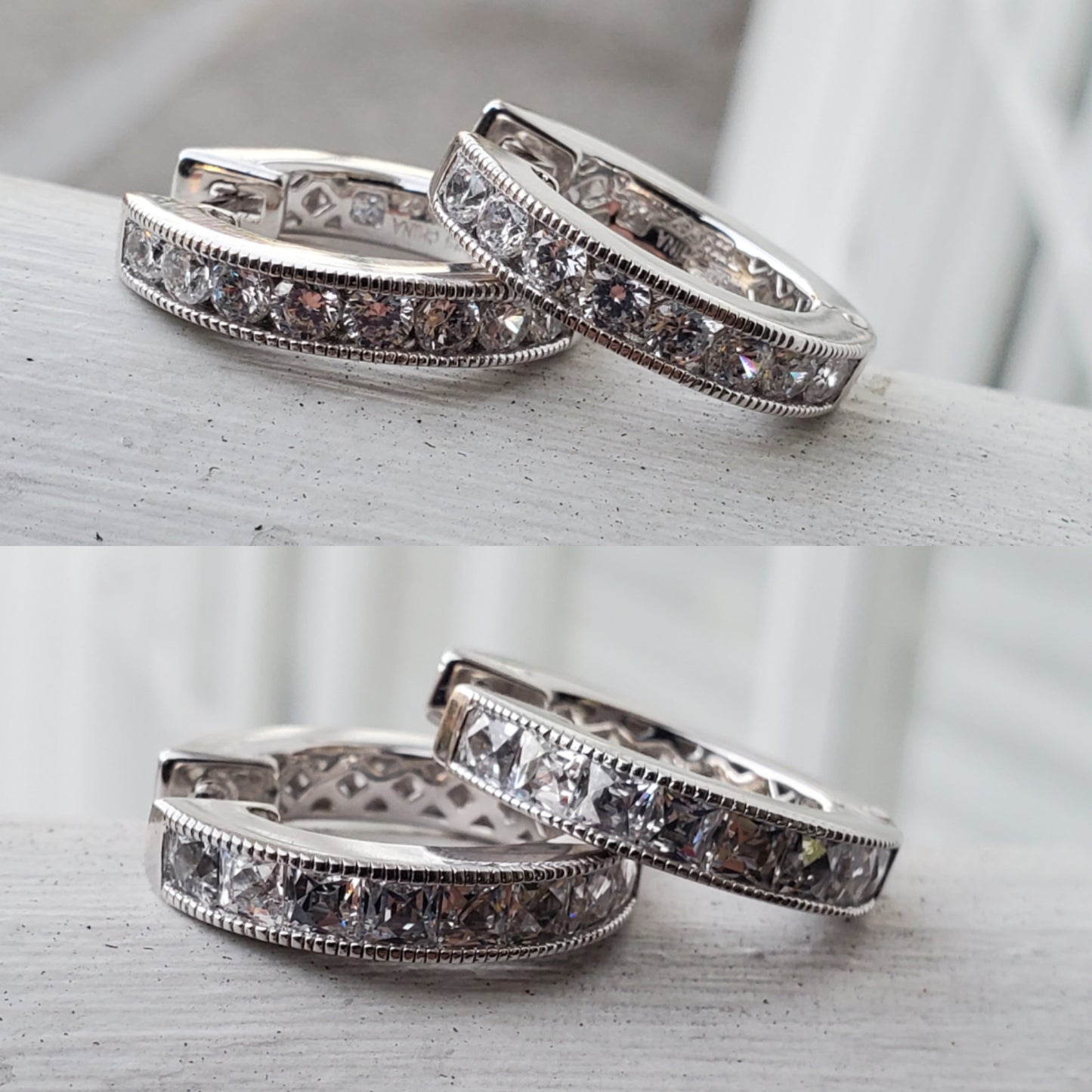 925 Sterling Silver Ladies Reversible Thick Zirconia Huggie Hoop Earrings