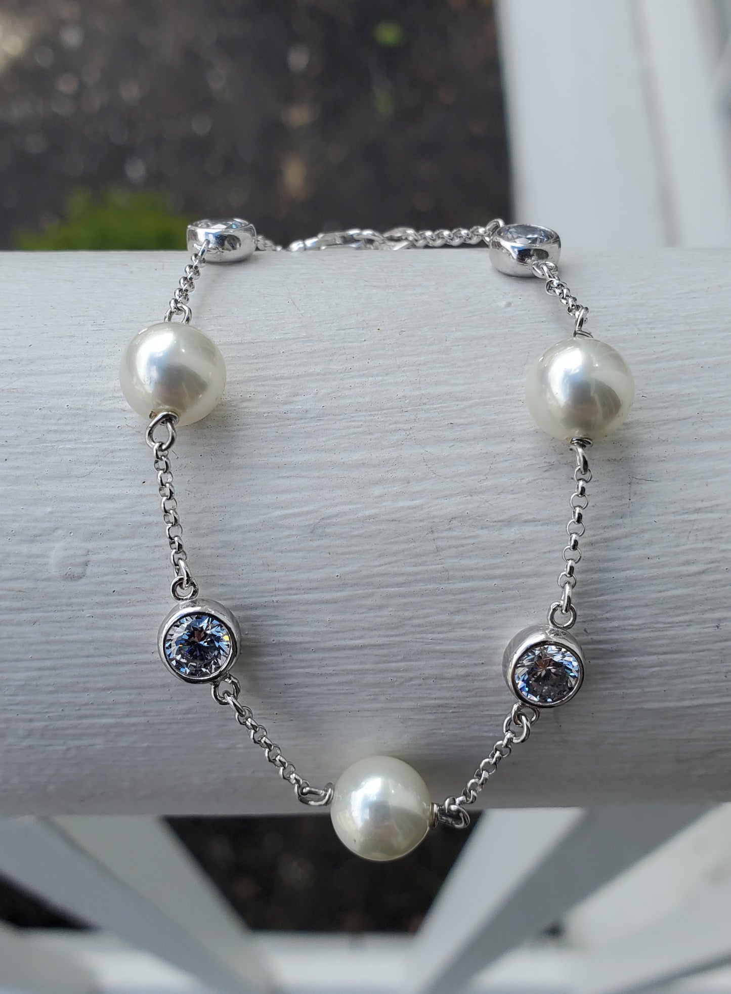925 Sterling Silver Freshwater Pearl & Bezel Set Zirconia By the Yard Bracelet
