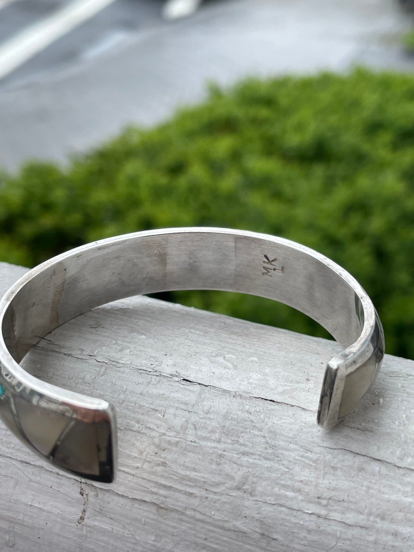 Lorrie Kallestewa 925 Silver Turquoise & Mother of Pearl cuff bracelet