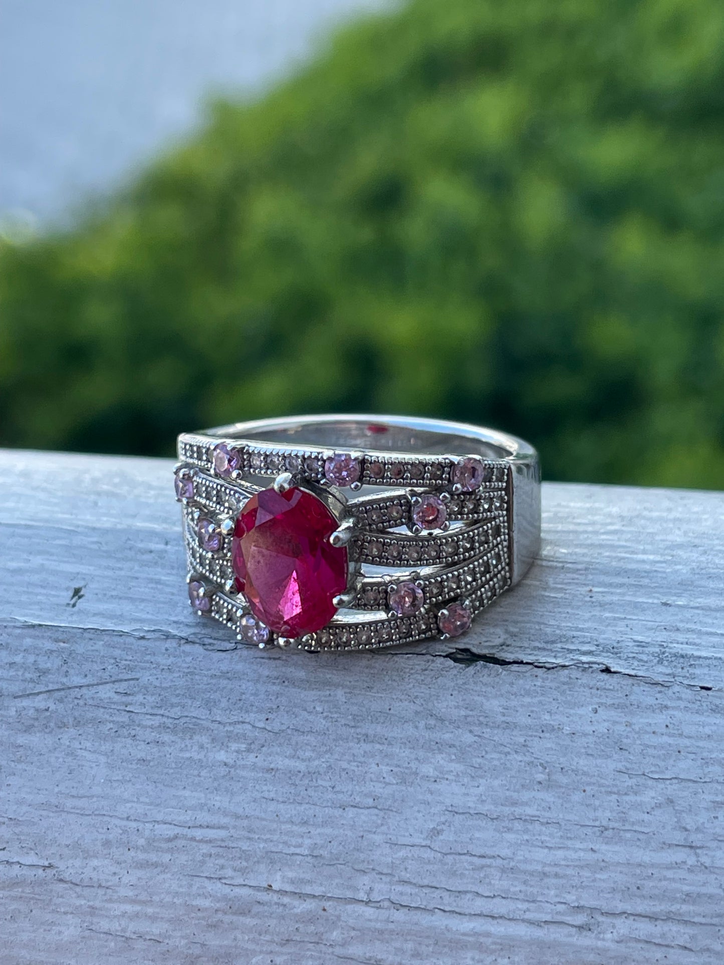 Stauer 925 Sterling silver ruby and pink zirconia cluster ring