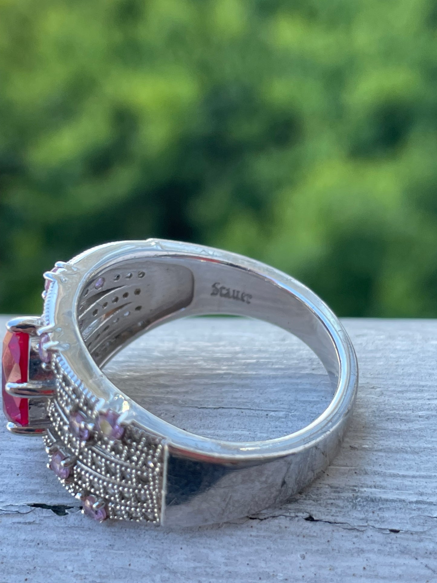 Stauer 925 Sterling silver ruby and pink zirconia cluster ring