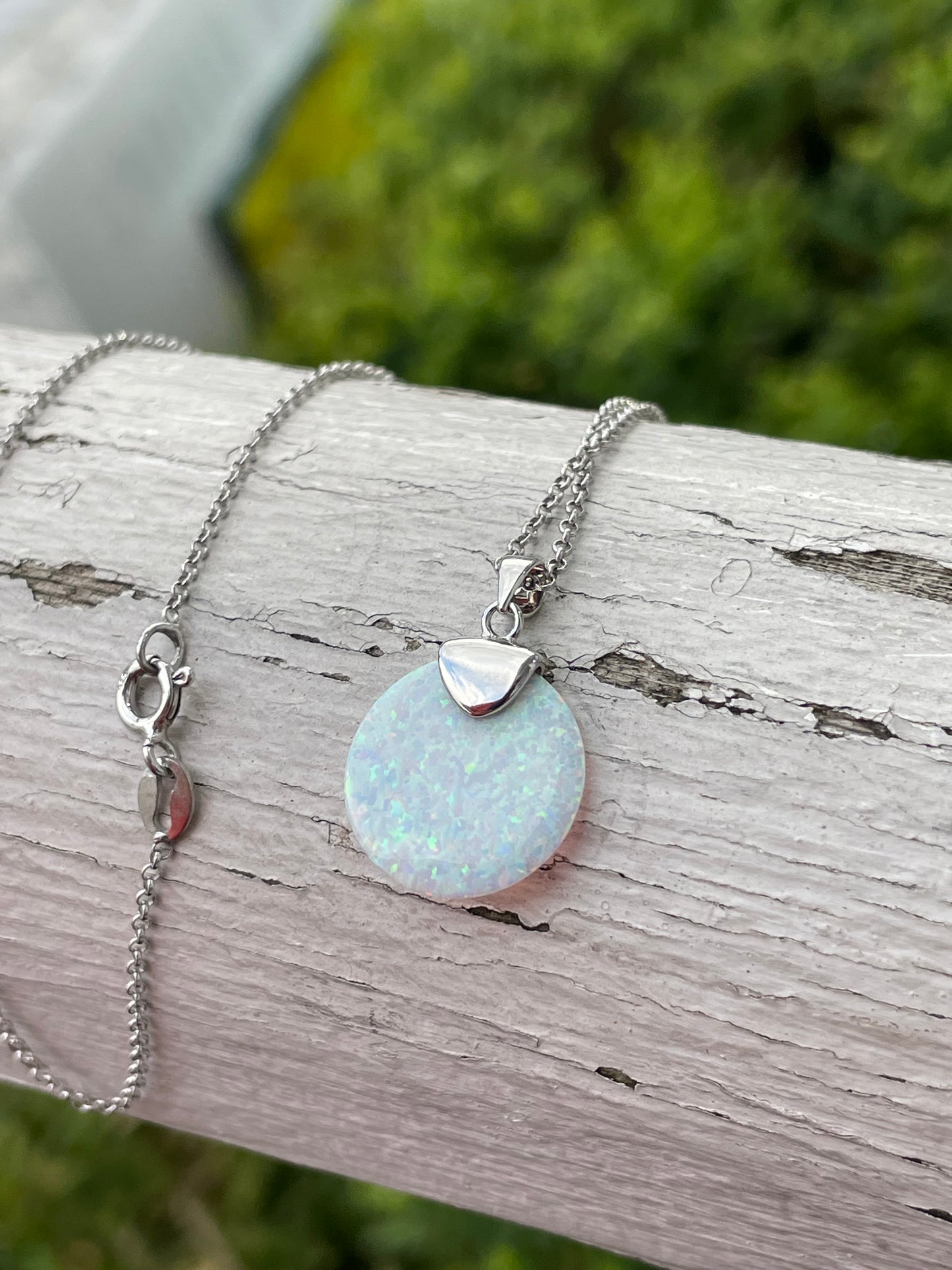 Petite 925 Sterling silver opal disc necklace