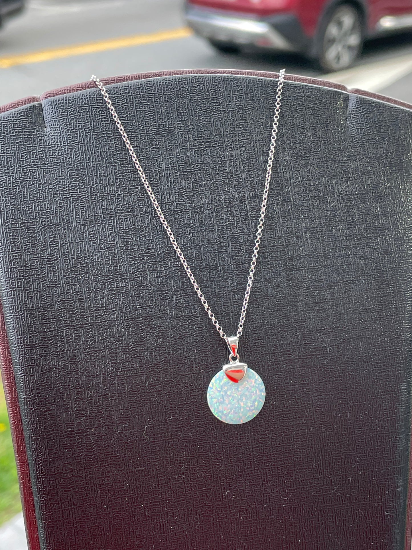 Petite 925 Sterling silver opal disc necklace
