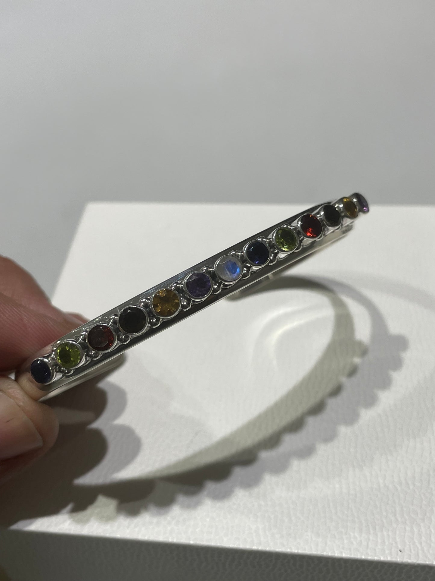 Designer Nikki Butler Solid Silver Multi Colored Stone Cuff Bracelet