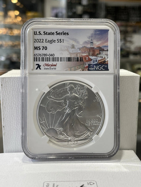 U.S. State Series 2022 Silver Eagle $1  Maryland NGC MS70