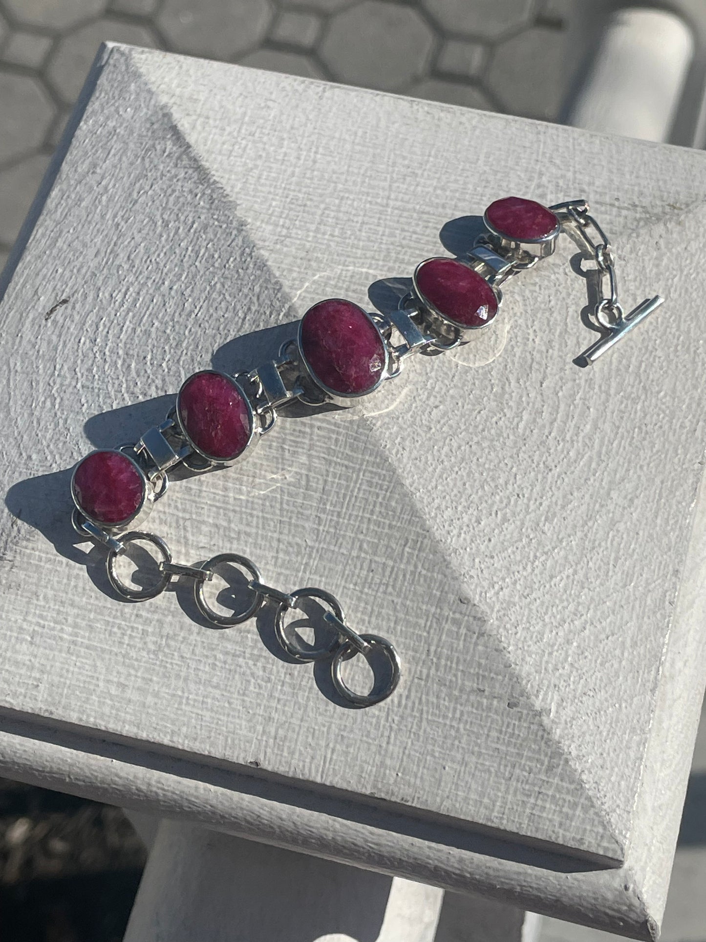 925 Sterling Silver Large Natural Ruby Stone Bracelet 50ct tcw!