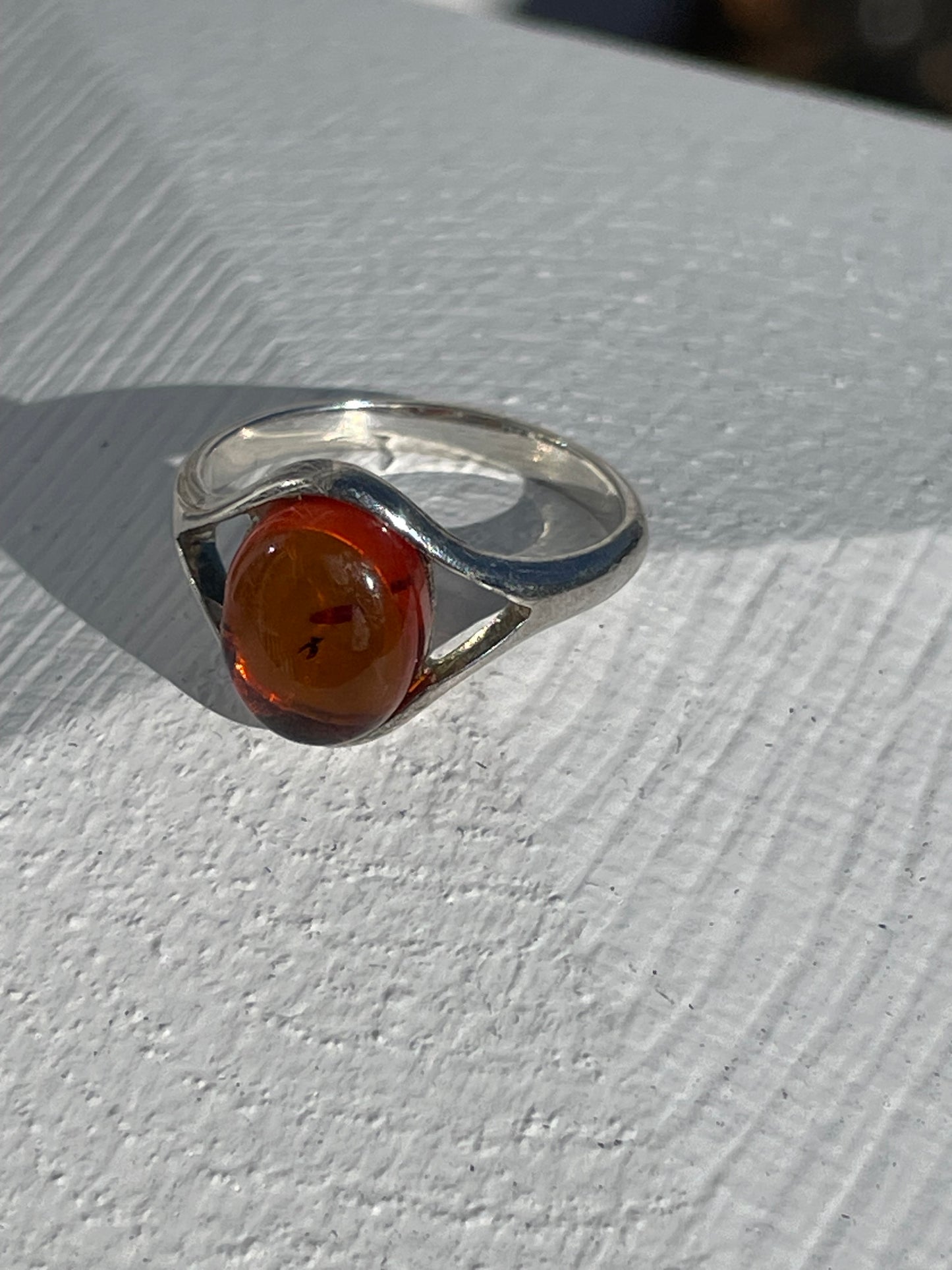 925 Sterling Silver Natural Amber Oval Solitaire Ring Size 6