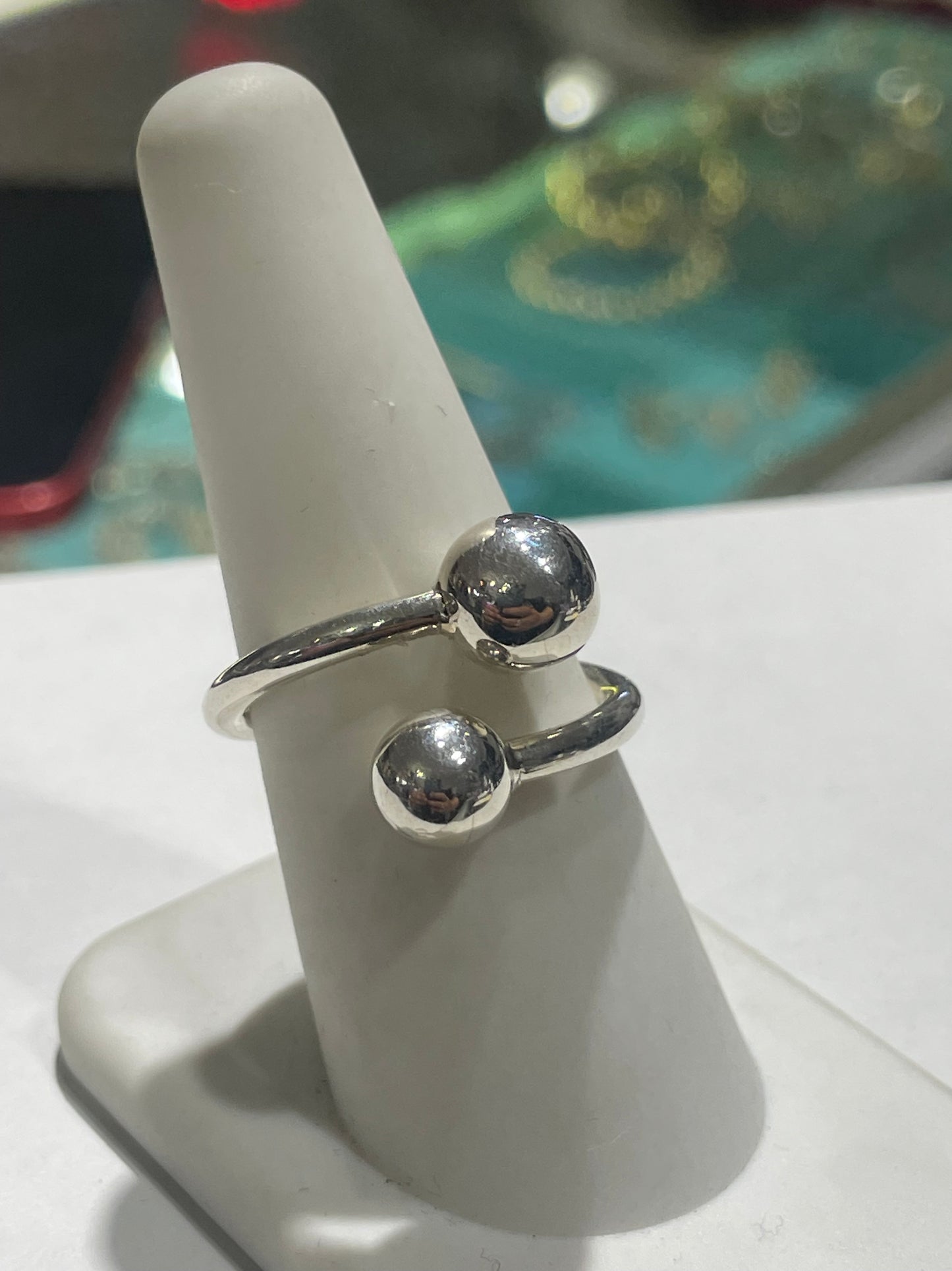 Designer ATI 925 Sterling Silver Bypass Ball Ring Size 7.5