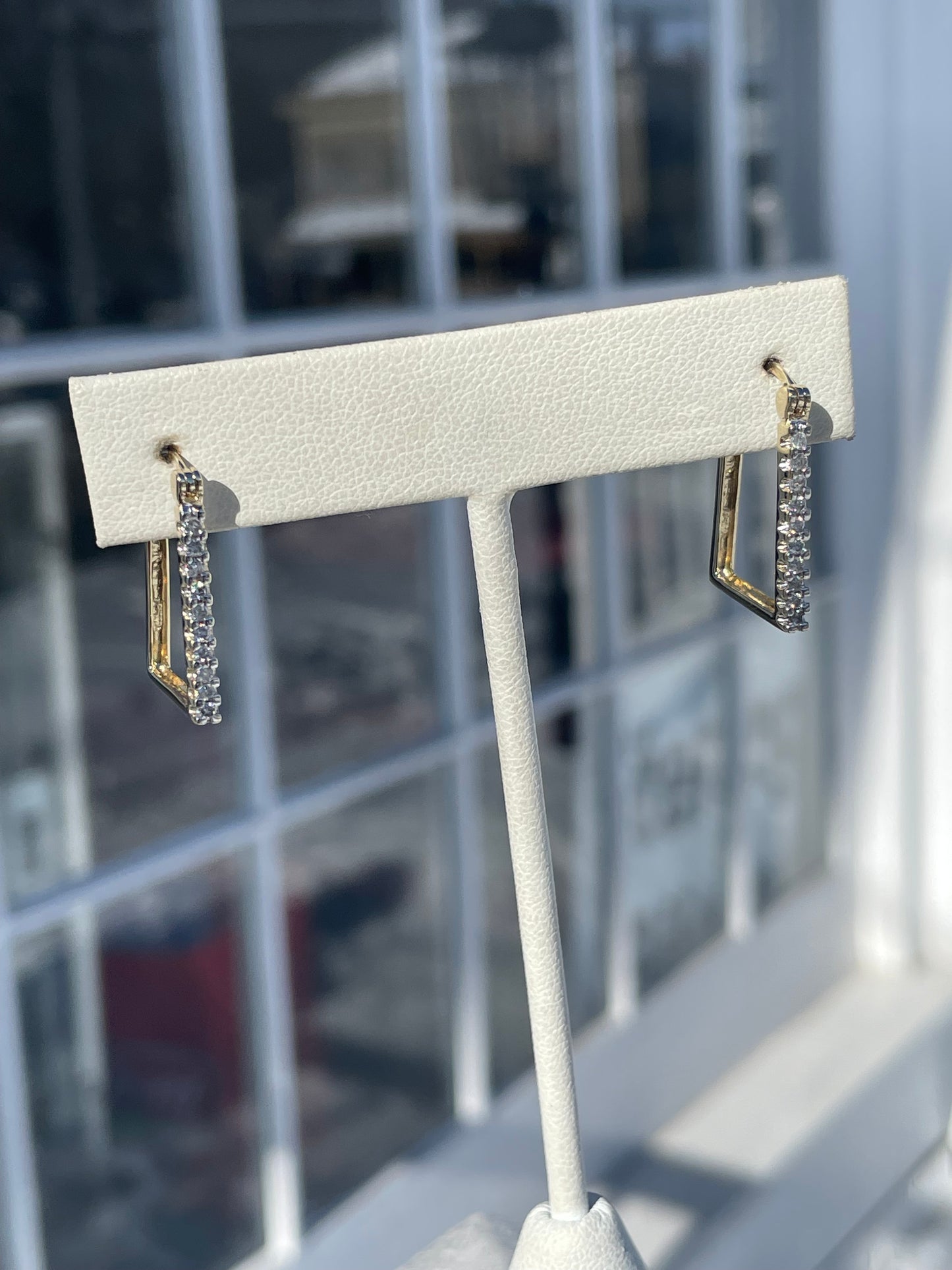 10k Natural Diamond Modernist Abstract Rectangular Hoop Earrings