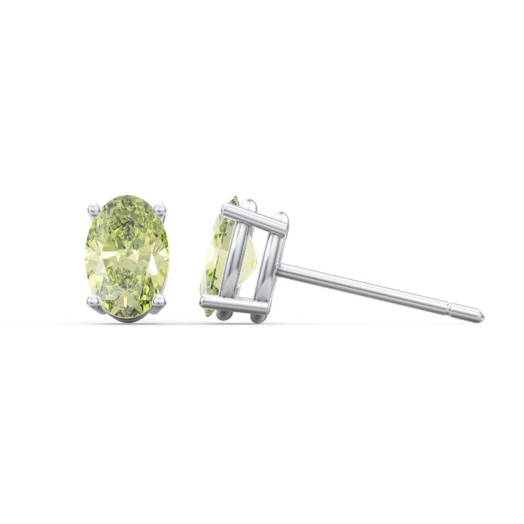 925 Sterling Silver Oval Cut Peridot Stud Earrings