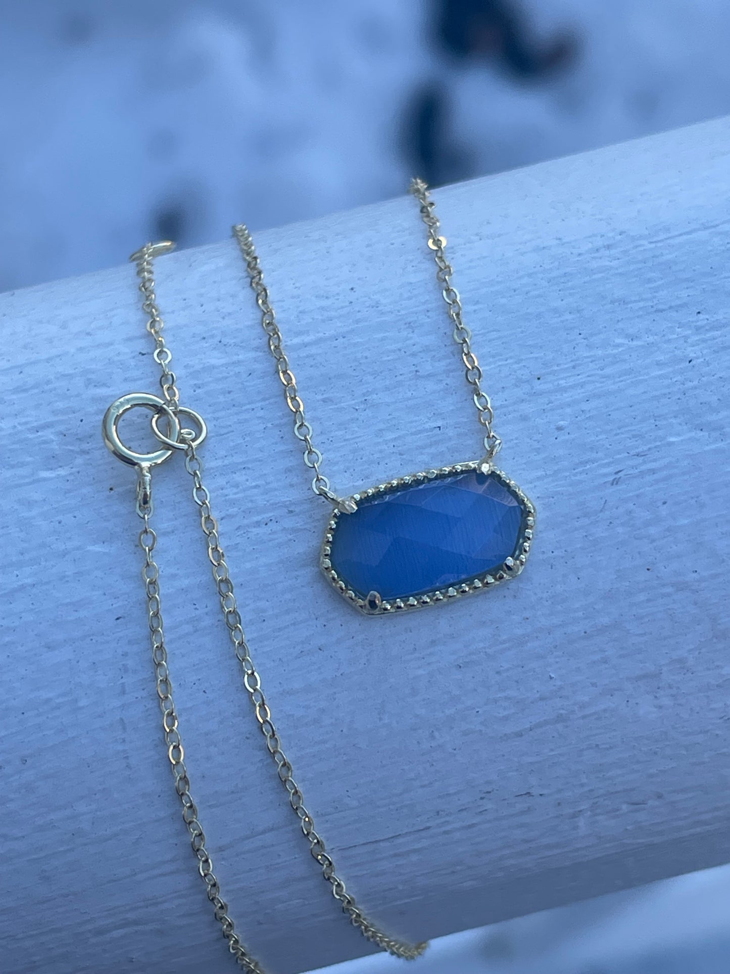 925 Sterling Silver Kendra Scott Style Periwinkle Blue Stone Cats Eye Necklace