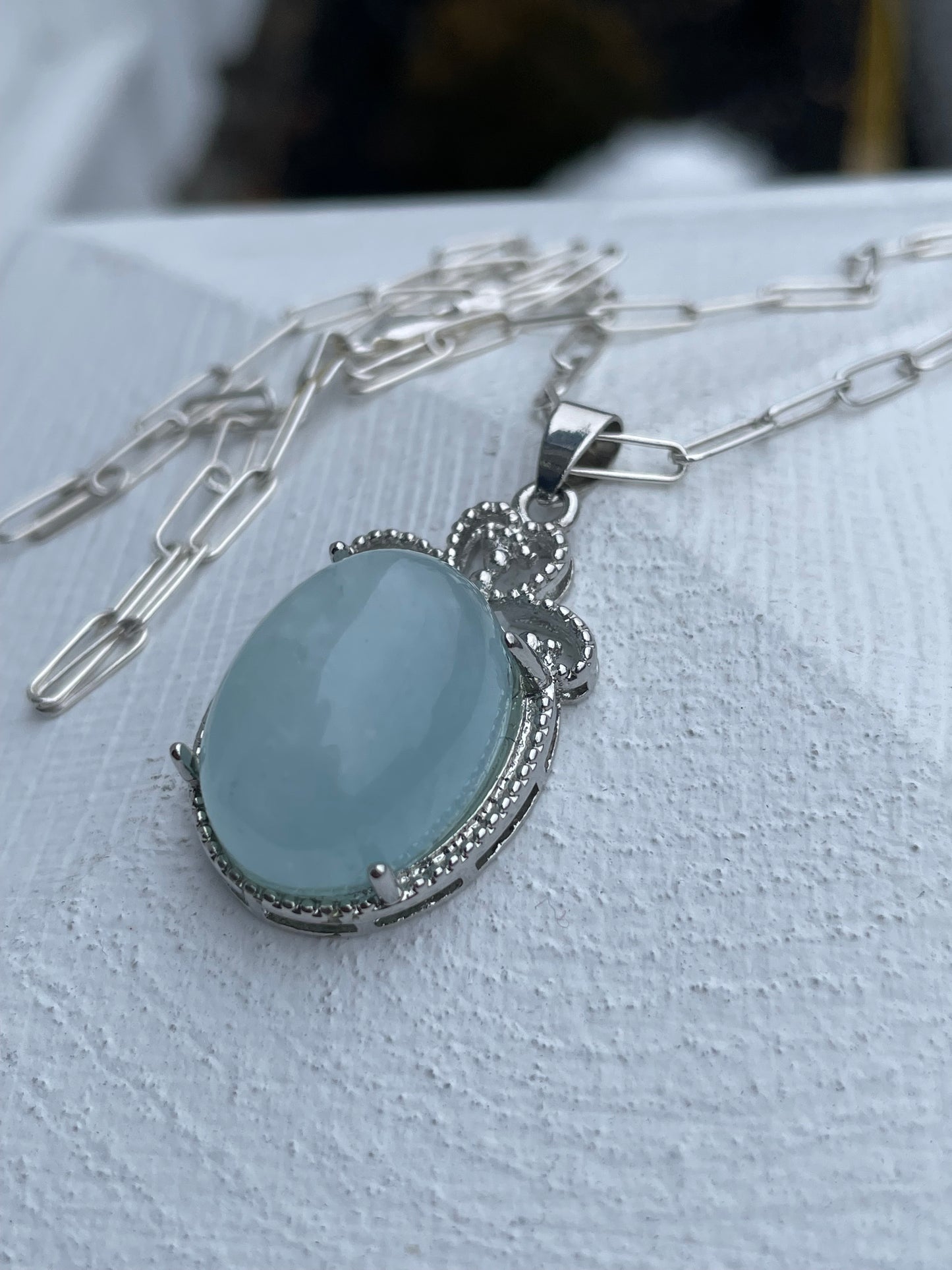 925 Sterling Silver Icey Jade Statement Necklace