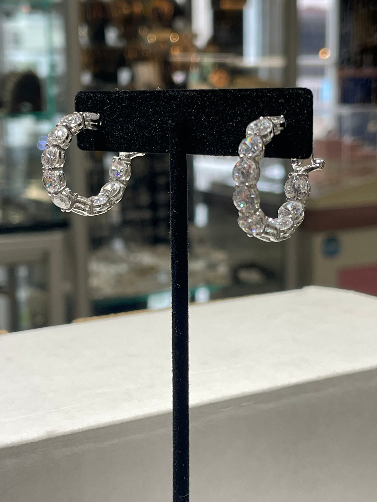925 Sterling Silver Clear Zirconia Hoop Earrings Omega Backs