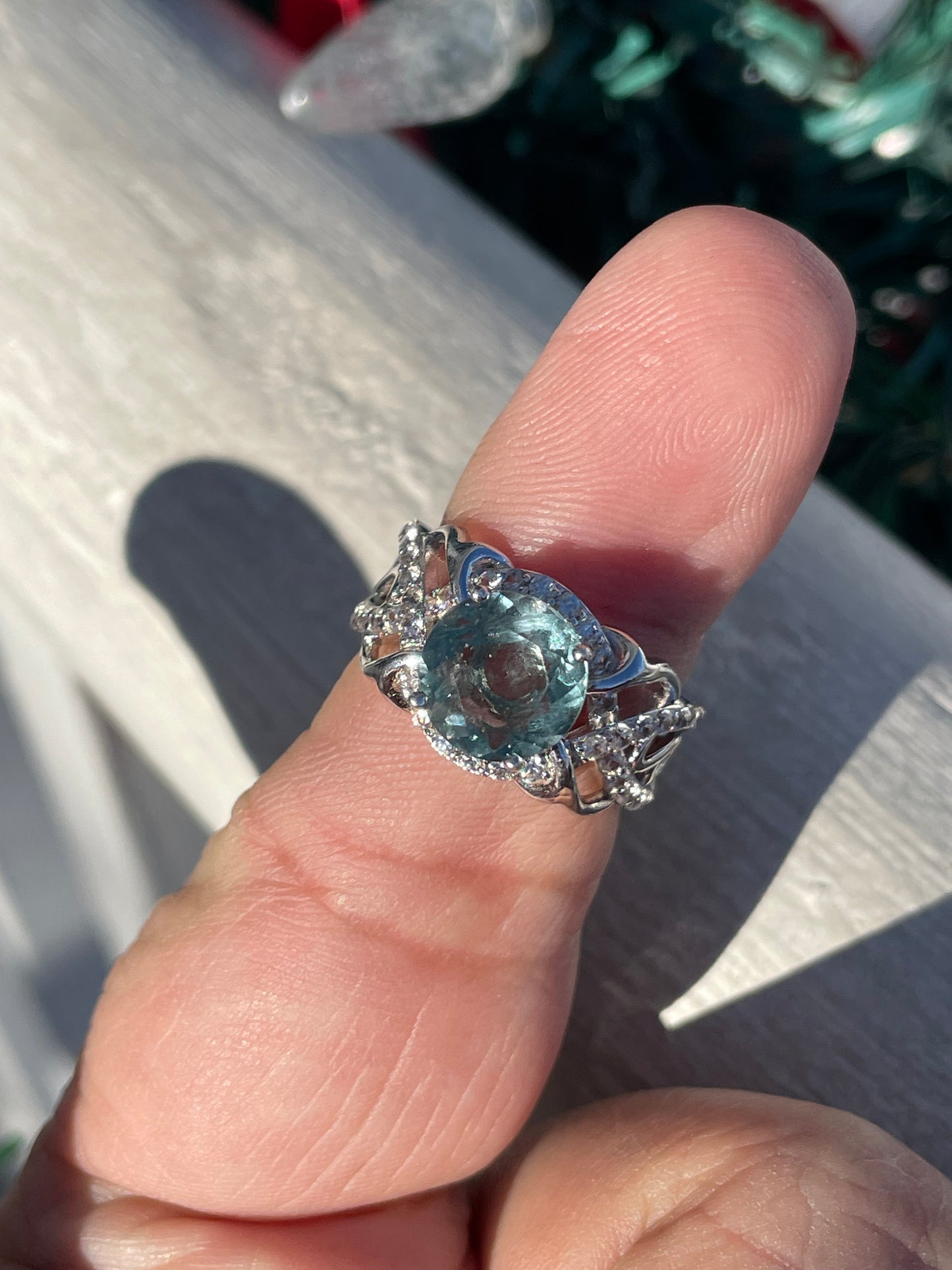 925 Sterling Silver Simulated Green Amethyst & Cz Statement Ring Size 6.5