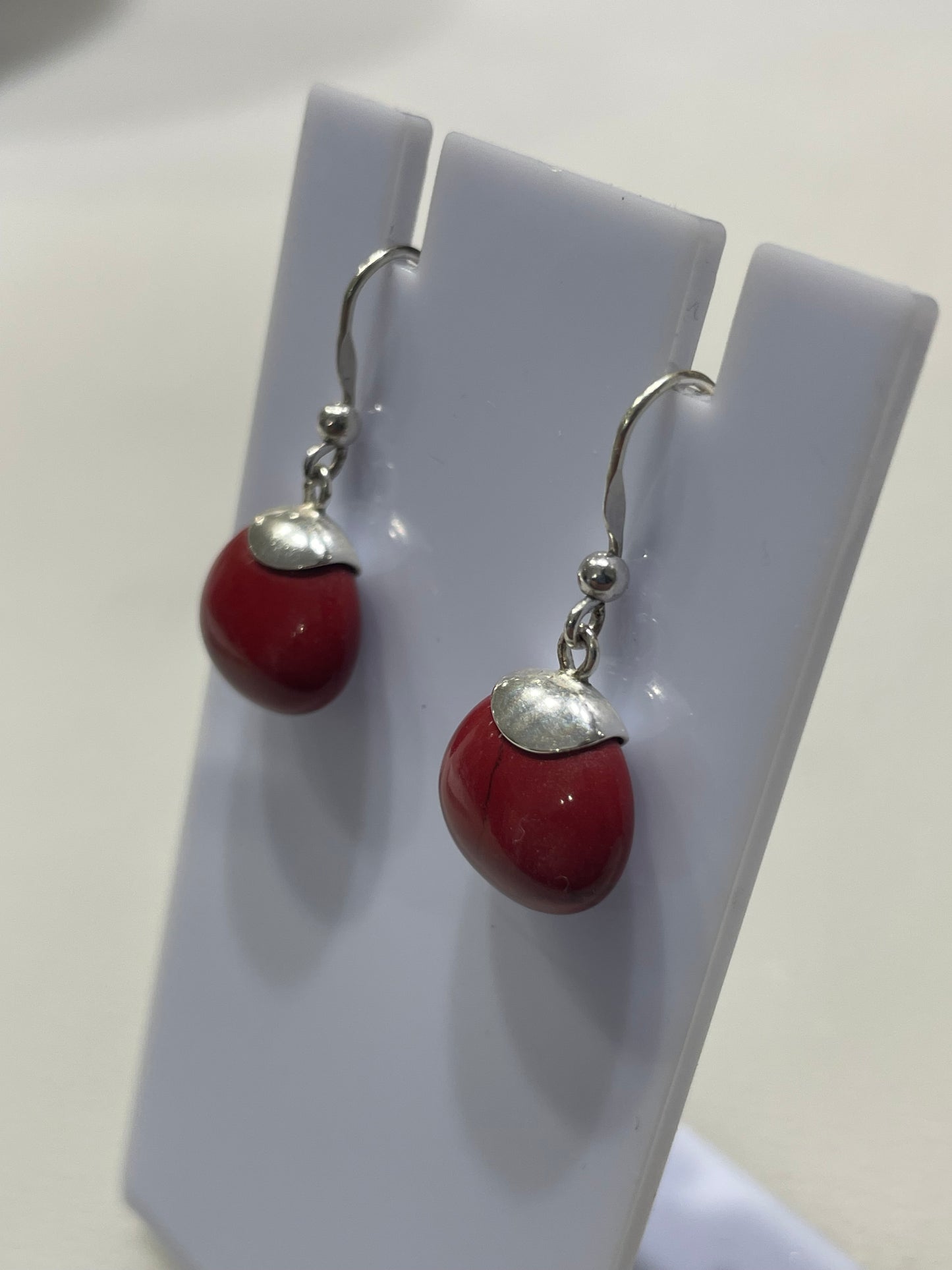 925 Sterling Silver Red Jasper Dangle Earrings