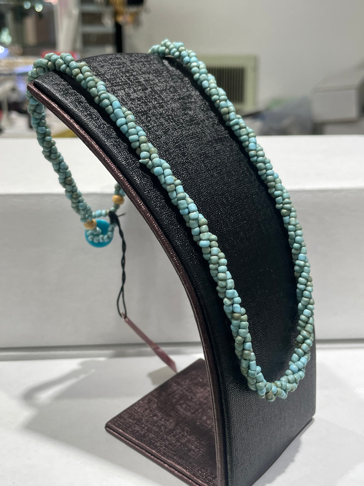 Natural Turquoise Stone Braided Necklace 18”