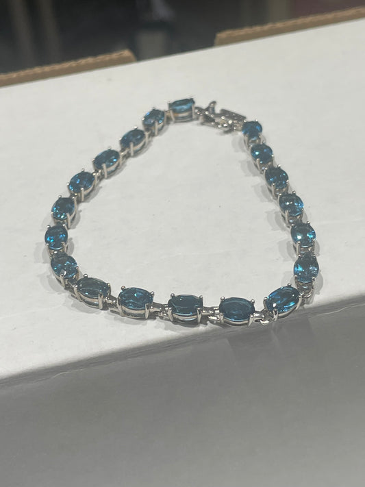 925 Sterling Silver Natural London Blue Topaz Tennis Bracelet