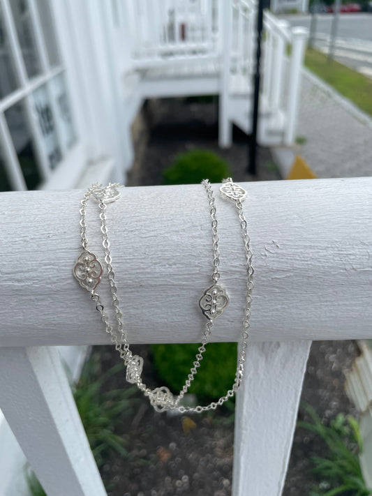 925 Sterling Silver Art Deco Filigree by the Yard Necklace 35”