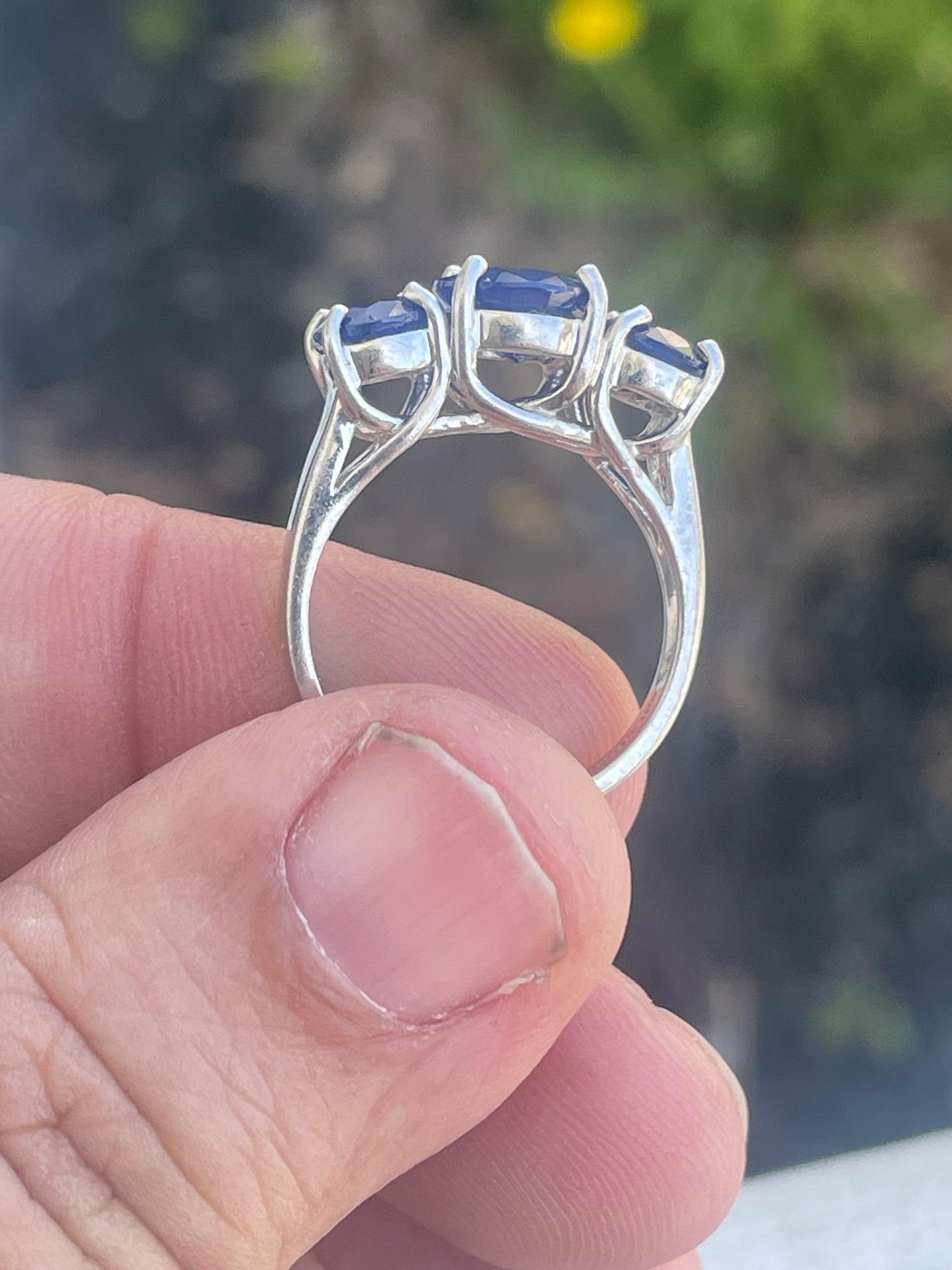 Natural Sapphire Past Present Future 925 Sterling Silver Ring Size 7