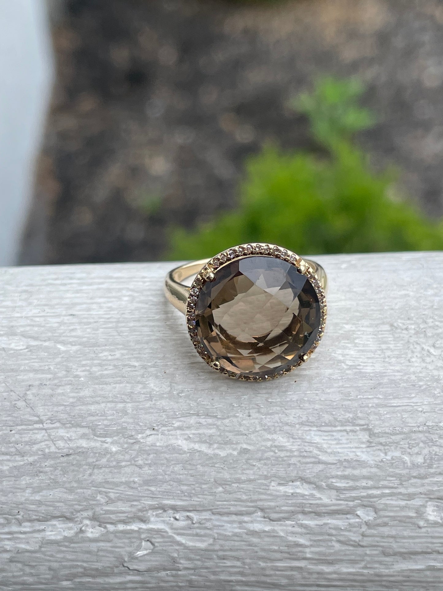 14k Gold Smoky Quartz & Diamond Ring Size 8.5