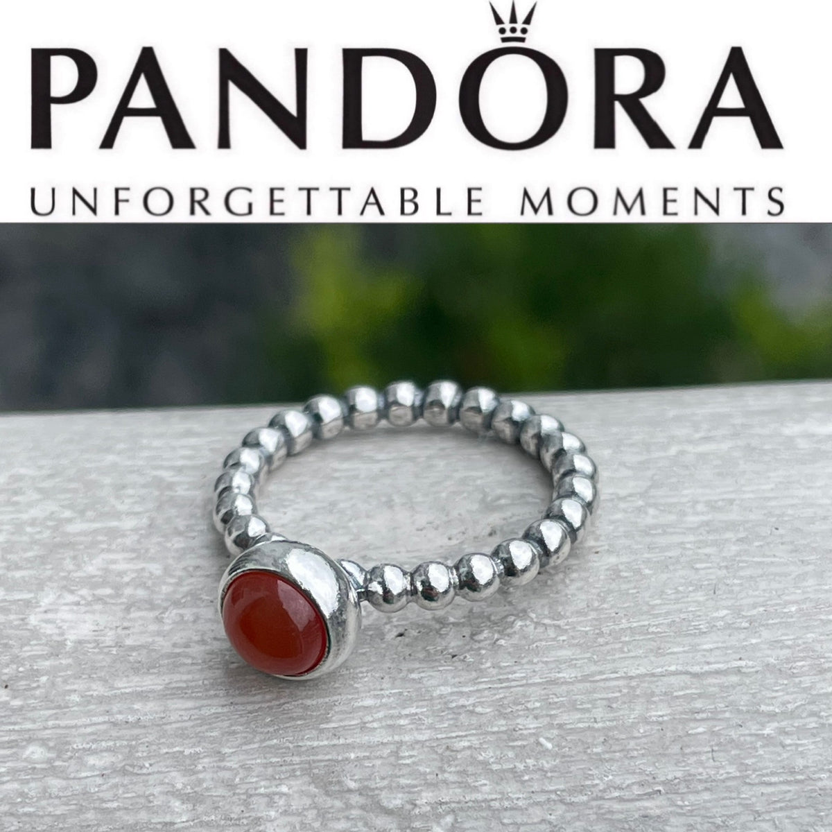 Retired Pandora Beaded Carnelian Stack Ring Size 5.5