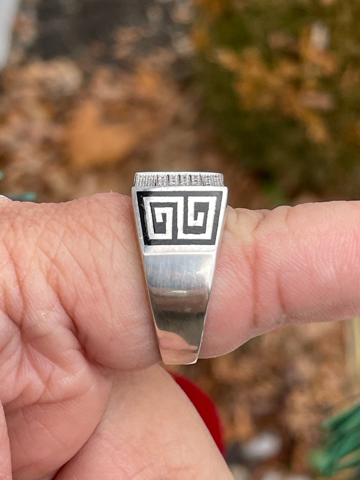 925 Sterling Silver Men’s Cz Greek Key Signet Ring Size 12