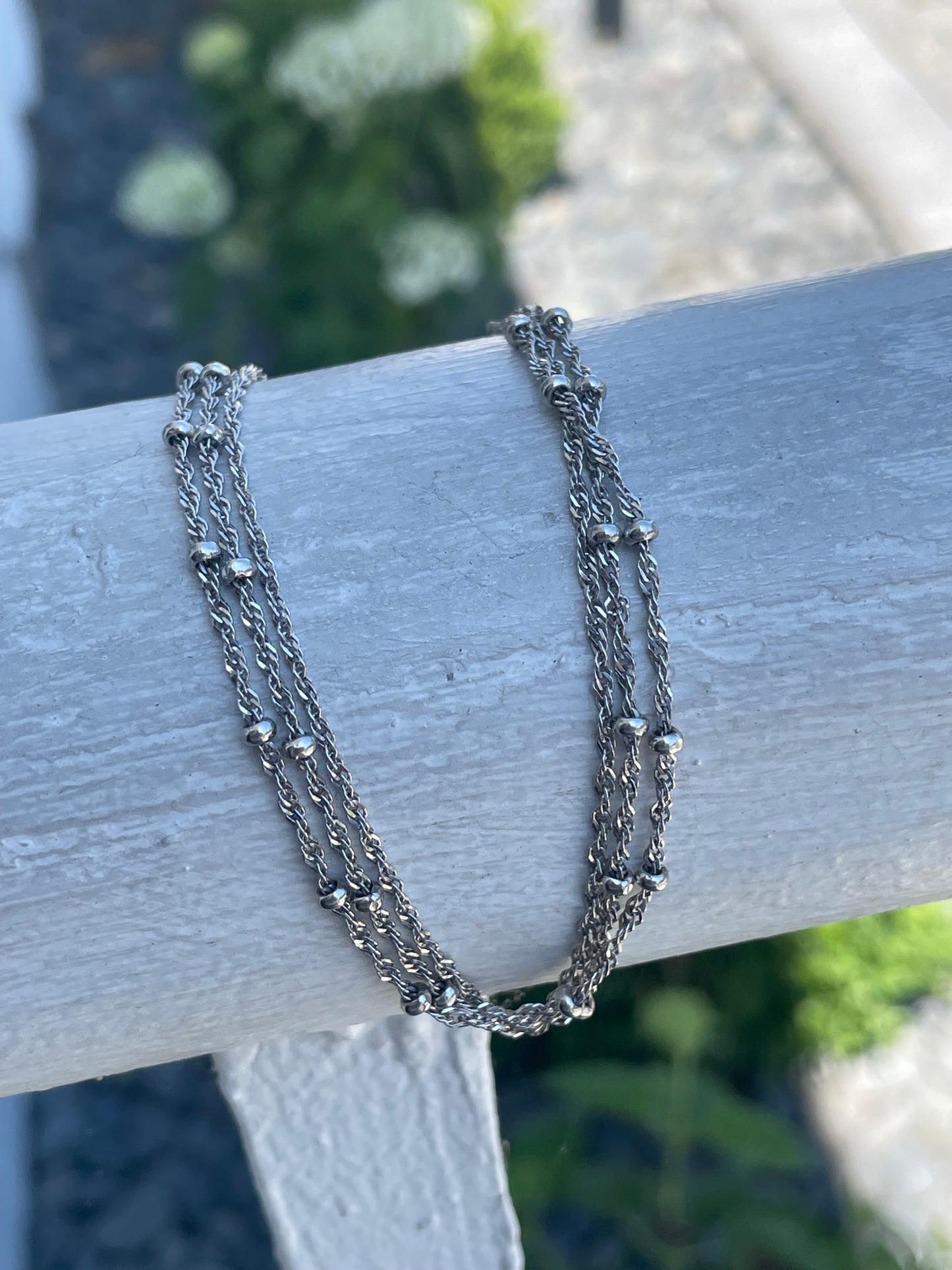 925 Sterling Silver Triple Strand bead by yard anklet 9”-10”
