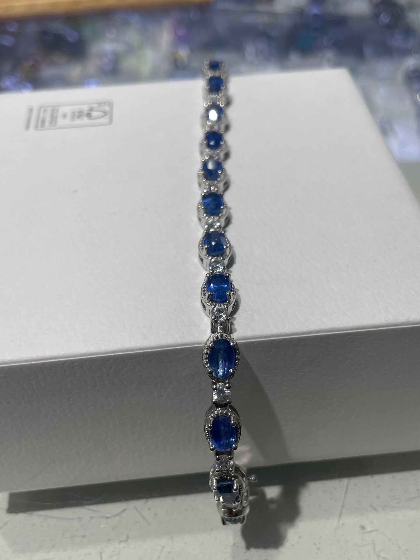 925 Sterling Silver Blue Kyanite & Cz Tennis Bracelet 6.75”
