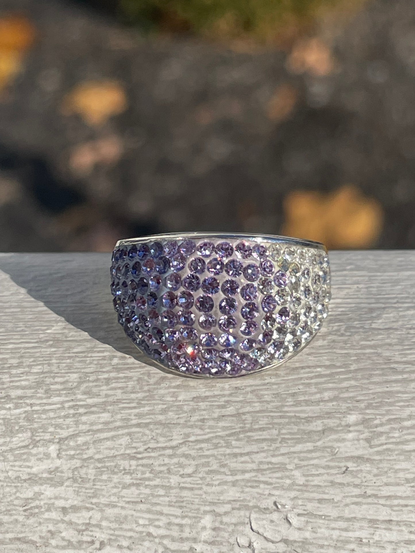 Designer AU 925 Sterling Silver Ombré Purple Crystal Dome Ring Size 8