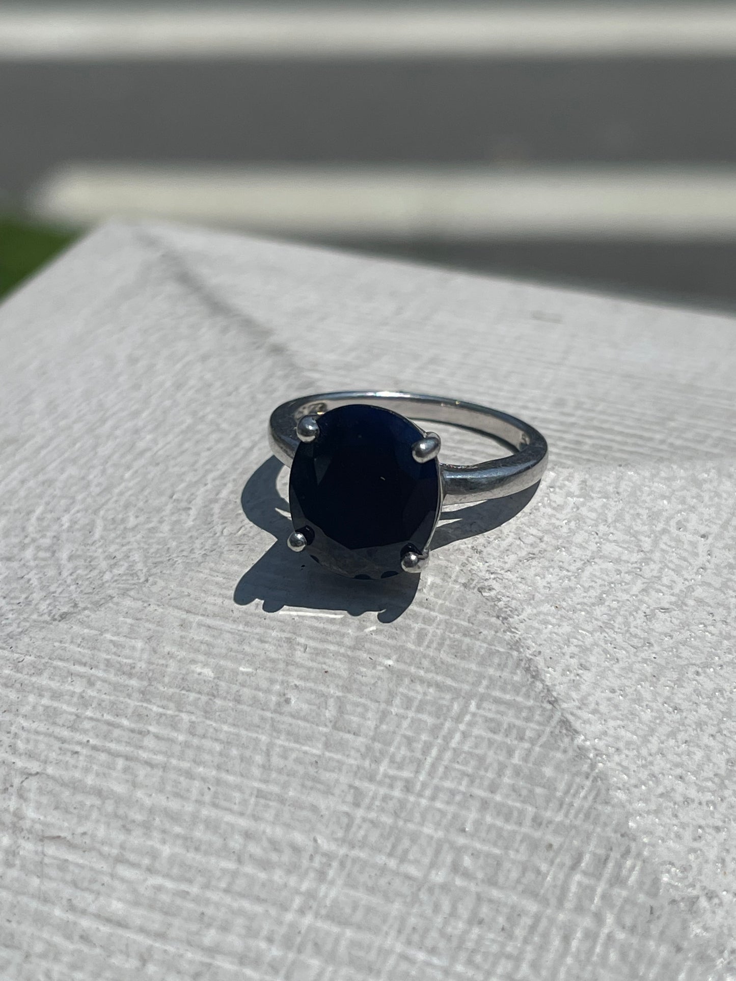925 Sterling Silver Large Natural Sapphire Solitaire Ring Size 6