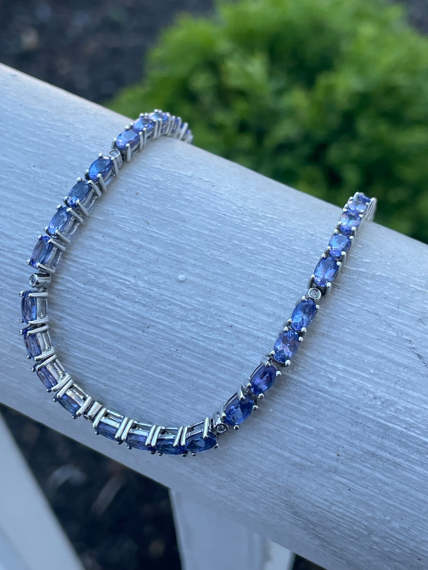 925 Silver Natural Tanzanite & Diamond Tennis Bracelet 7.5”