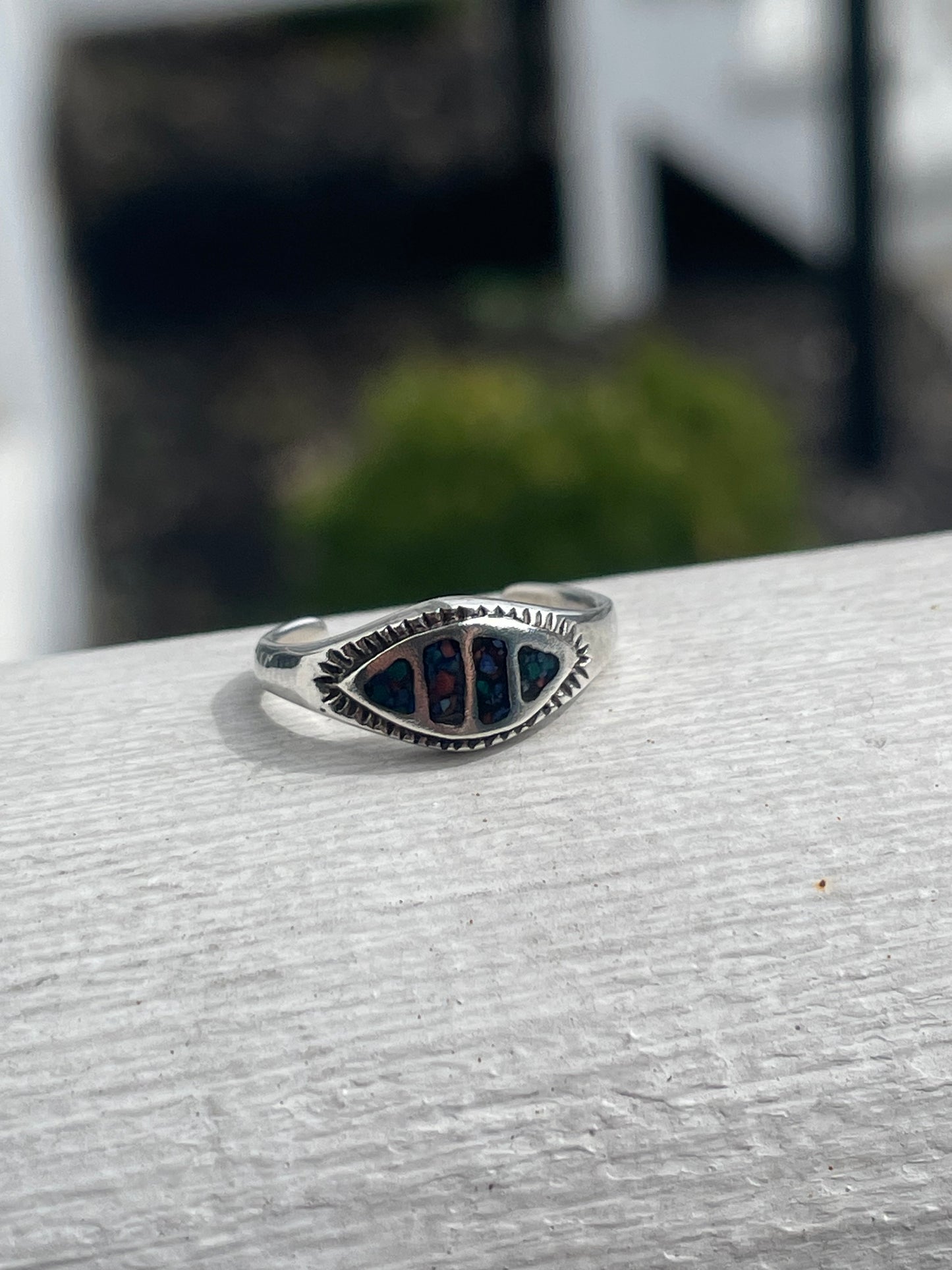 925 Sterling Silver Inlay Turquoise & Coral Toe Ring ~ Open Size