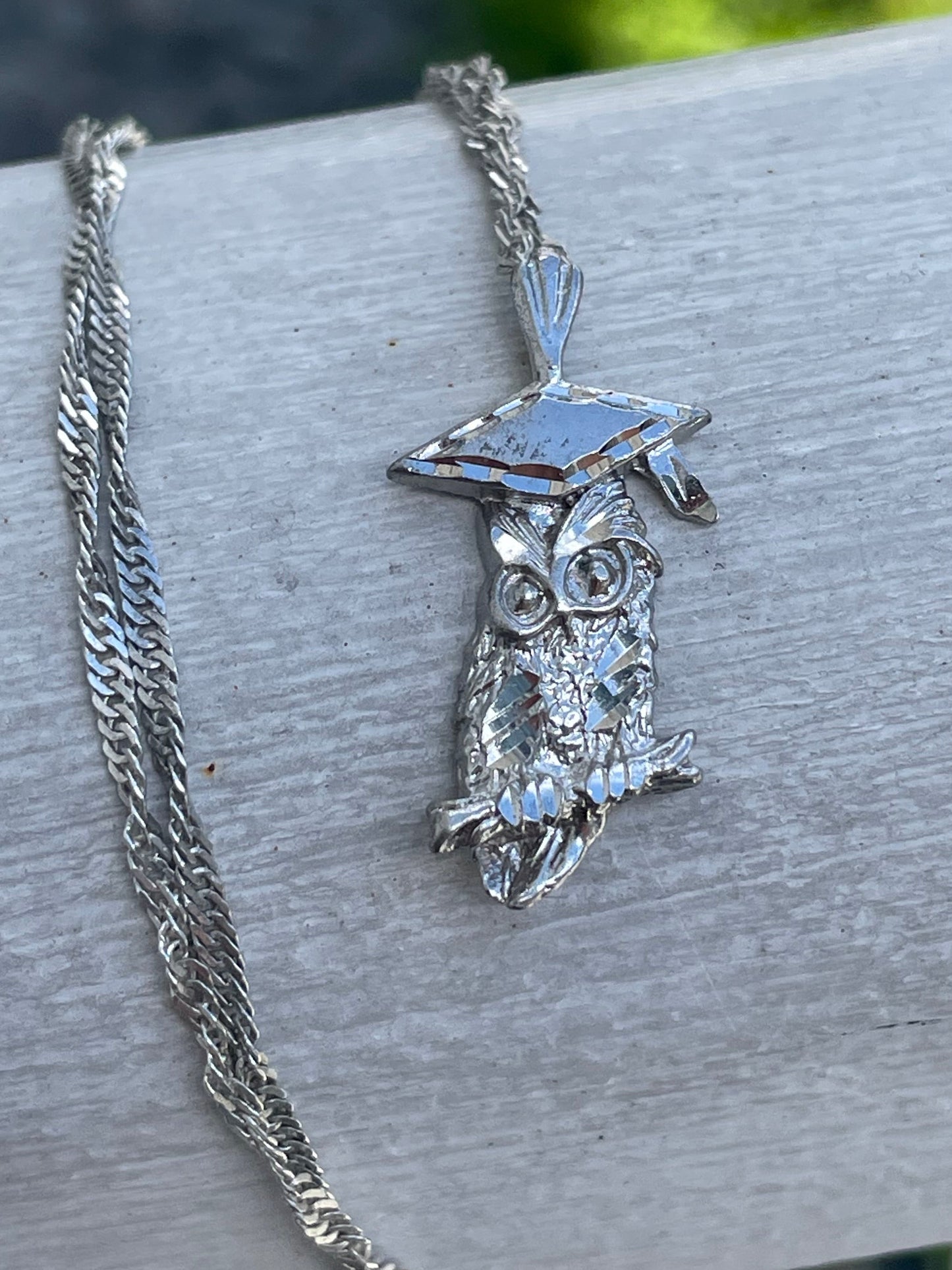 925 Sterling Silver Graduation Owl Necklace 20”
