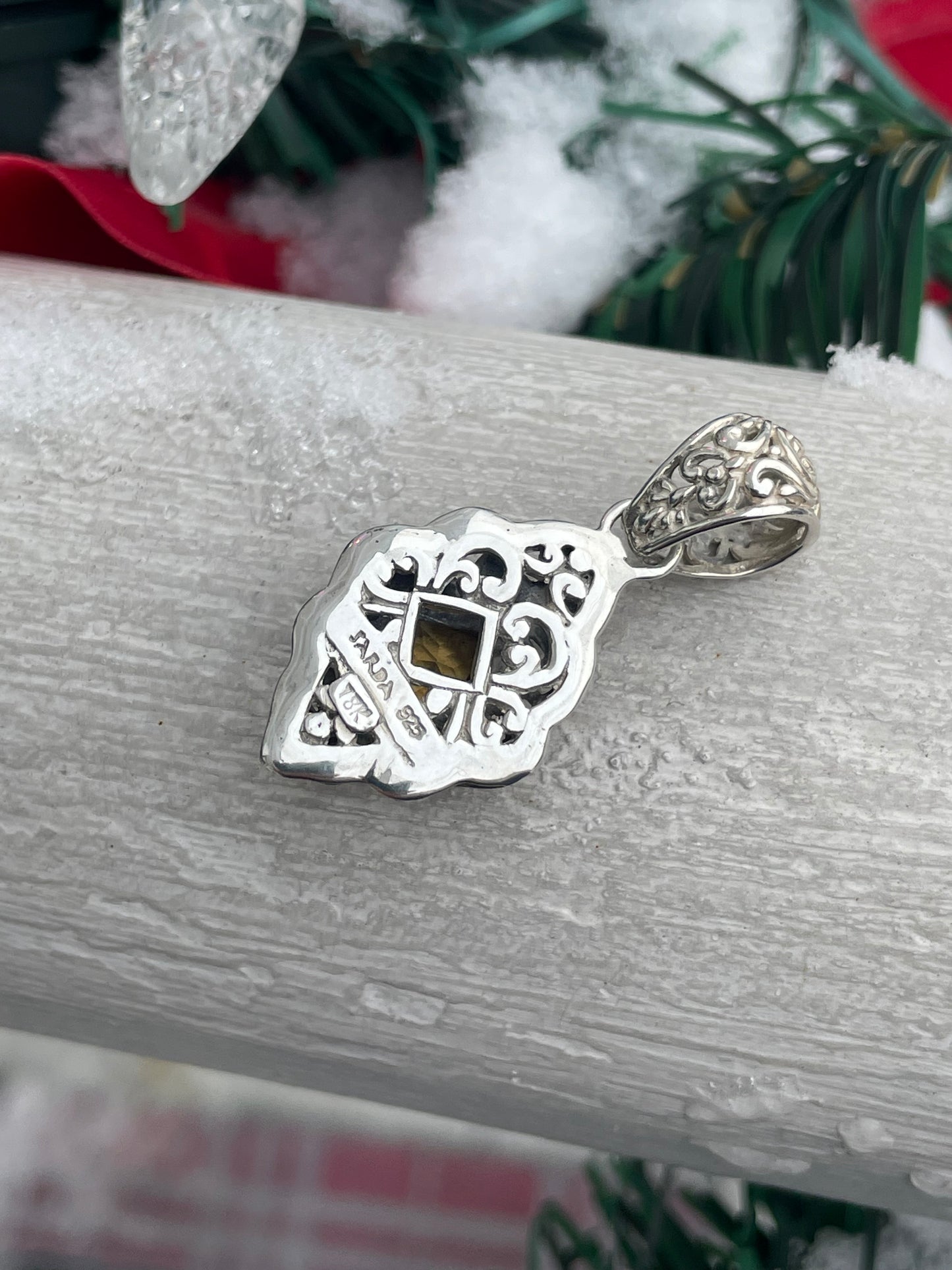 Designer Sarda 925 Sterling Silver & 18k Gold Citrine Pendant