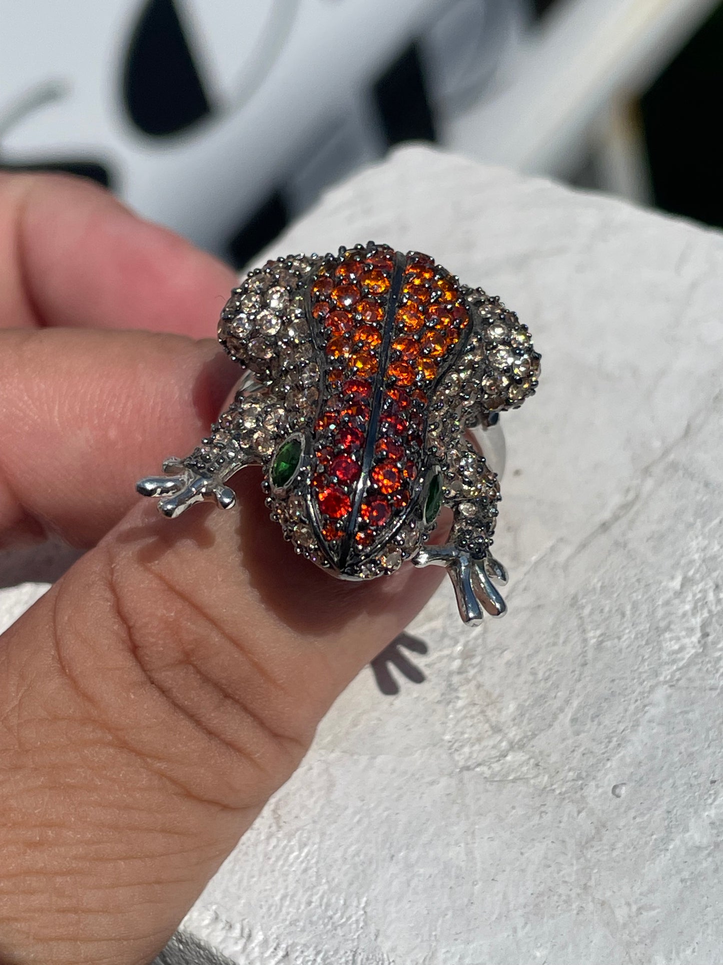 925 Sterling Silver Multi Color Stone Frog Cluster Ring