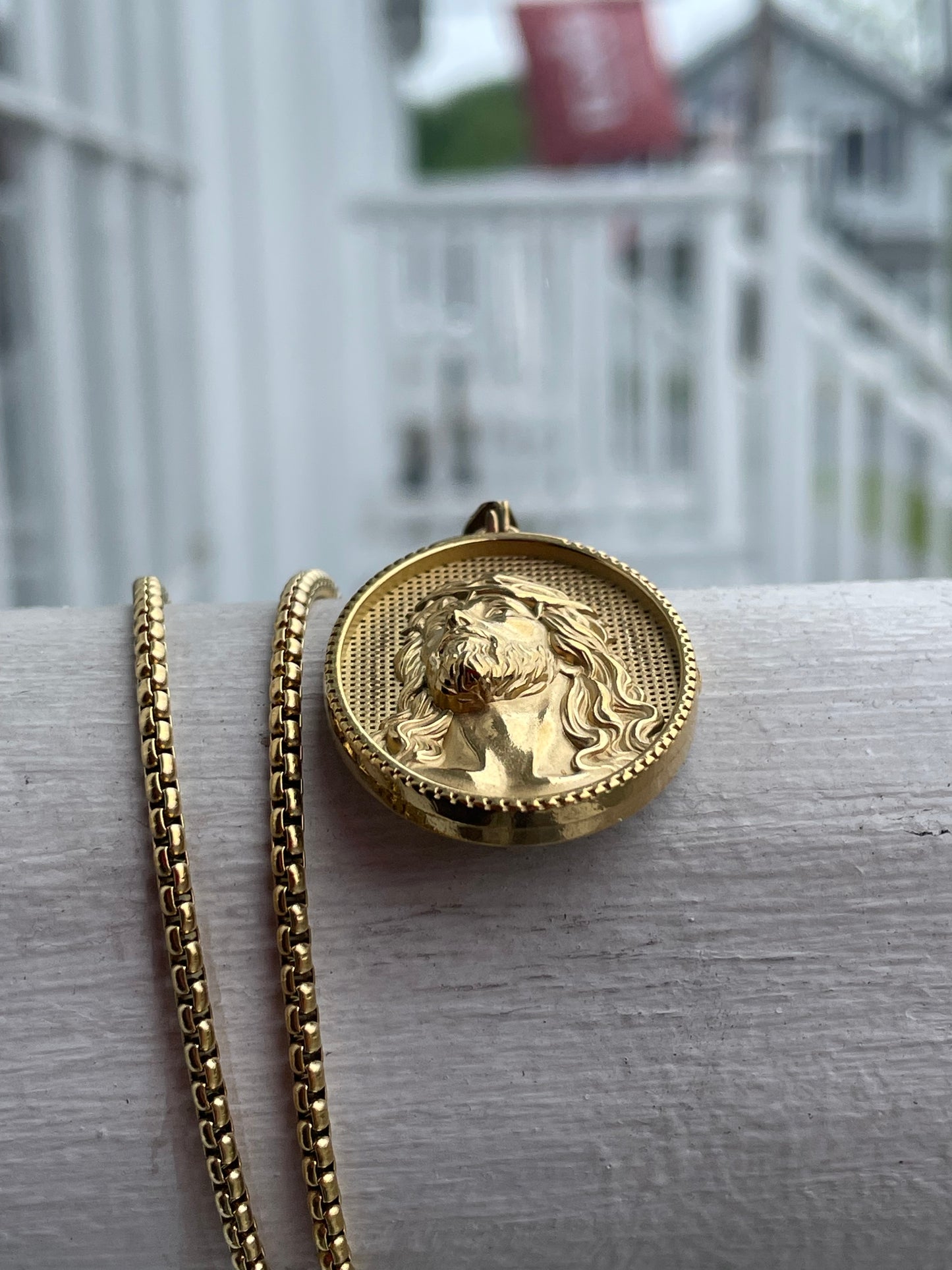 Stainless Steel Vermeil Oval Jesus Portrait Necklace 23”