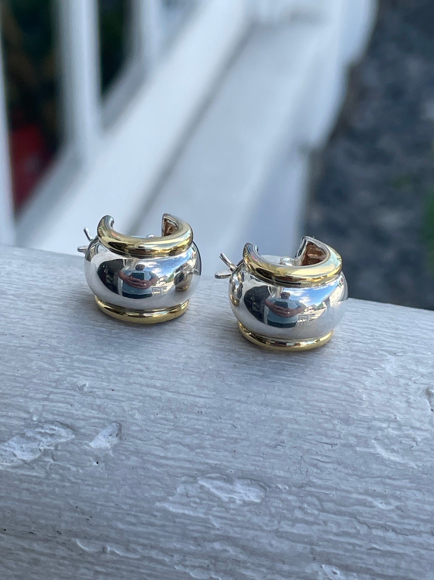 925 Sterling Silver 2tone Vermeil Thick Huggie Hoop Earrings