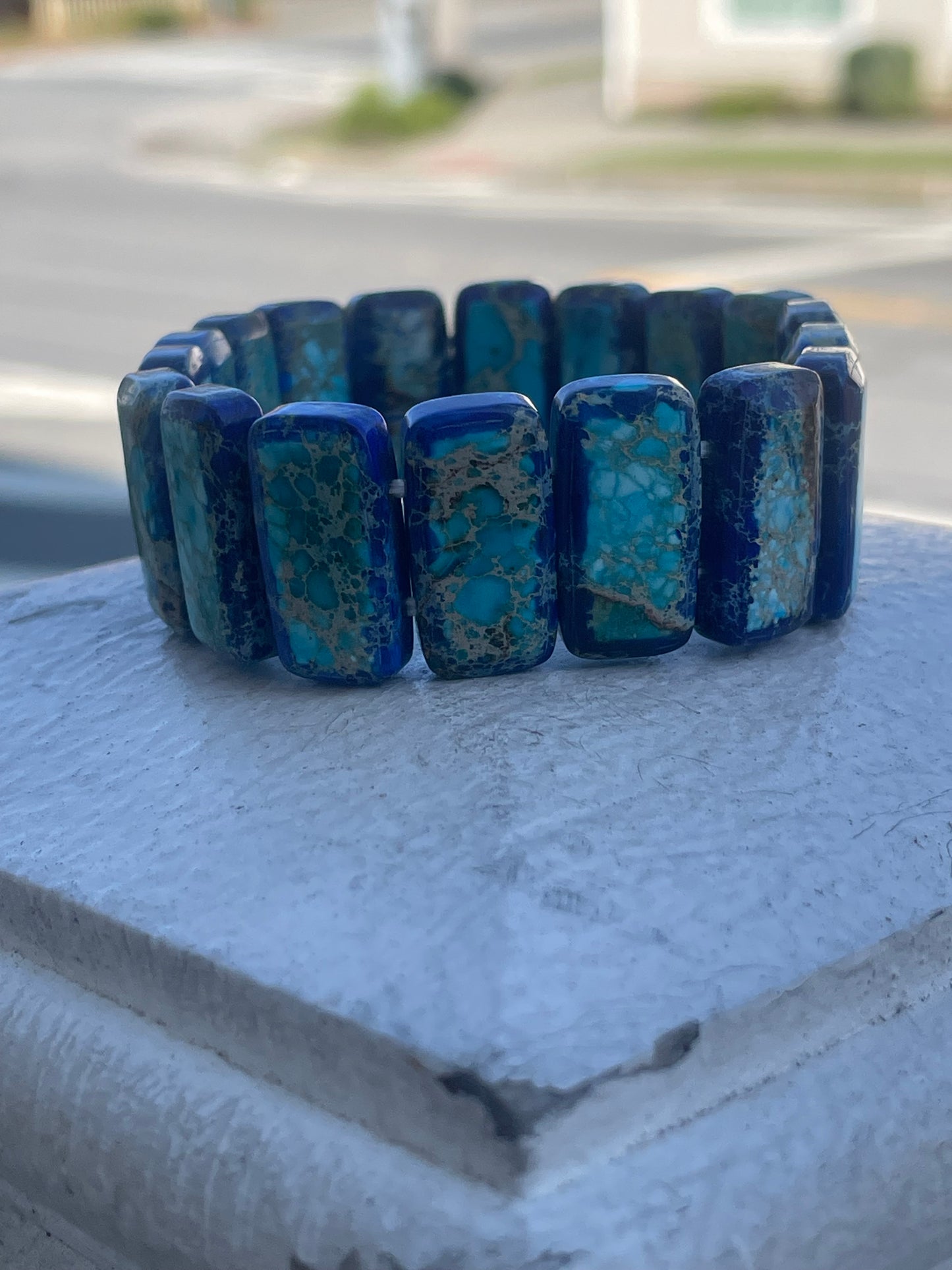 Sodalite Turquoise Rectangular Stone Stretch Bracelet