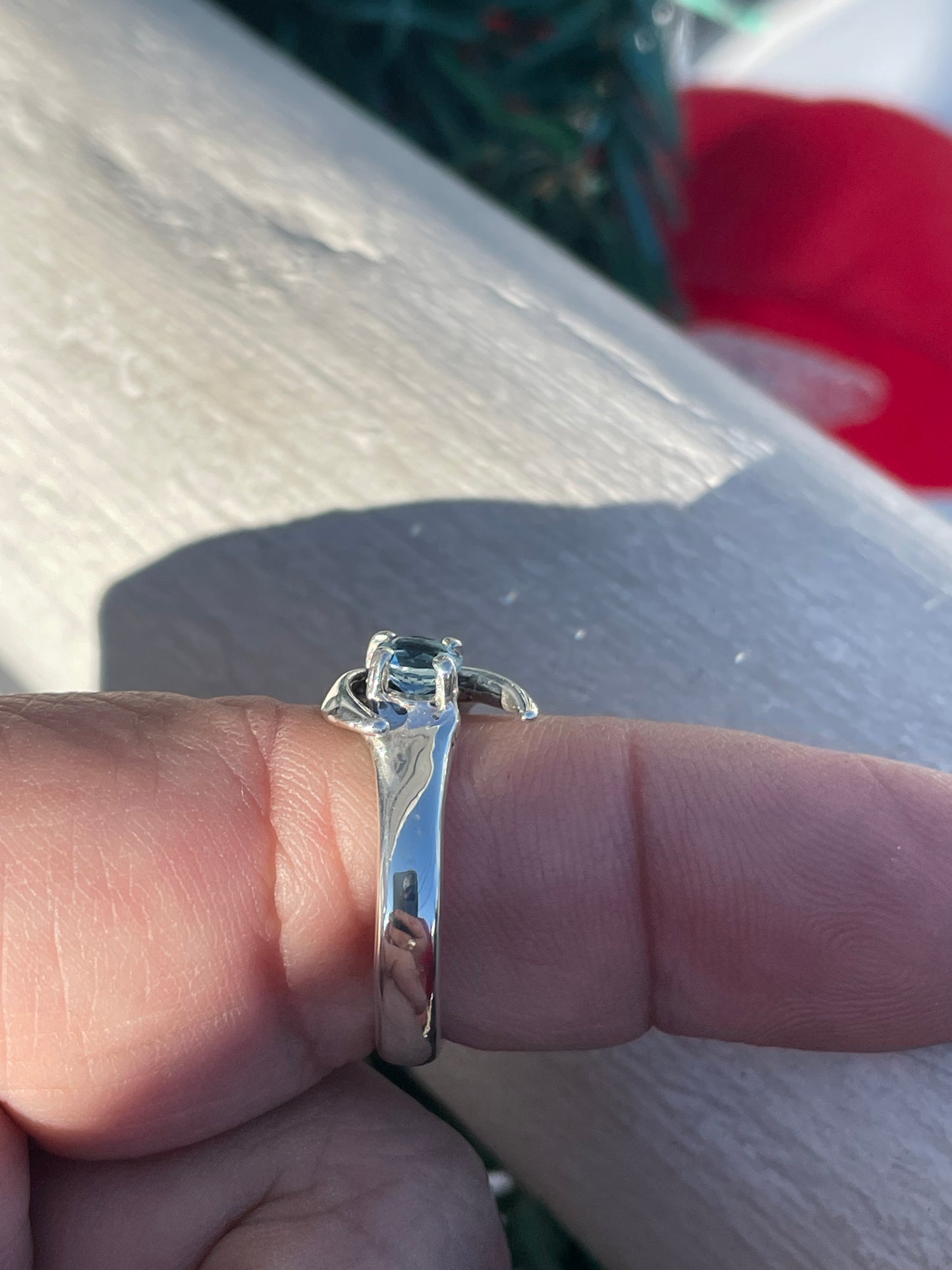 925 Sterling Silver Wiccan Star & Crescent Moon Ring with Blue Topaz Size 8.25